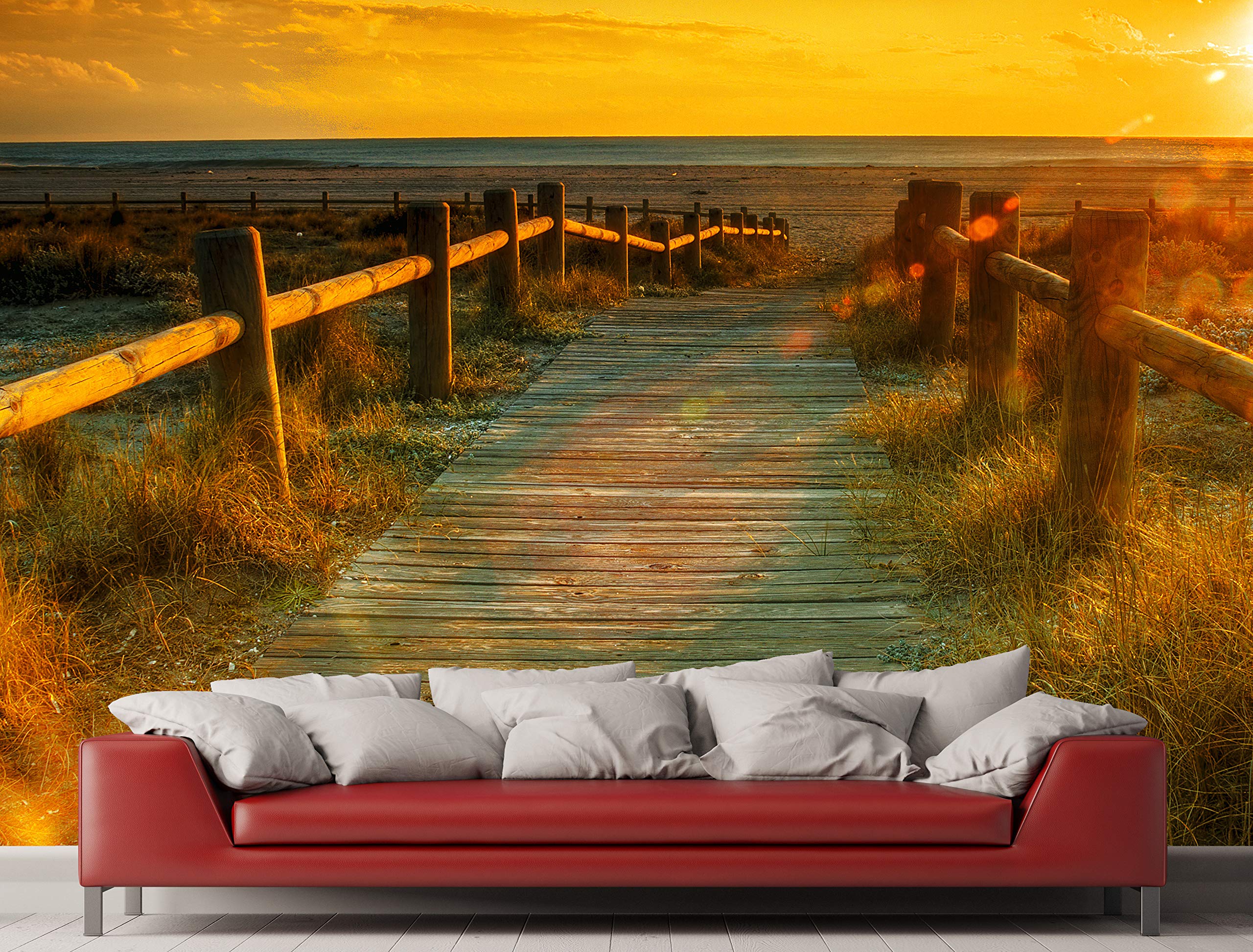 Fotomural Vinilo Para Pared Atardecer en la Playa | Fotomural para paredes | Mural | Vinilo Decorativo | Varias Medidas 200 x 150 cm | Decoración comedores, salones, habitaciones...