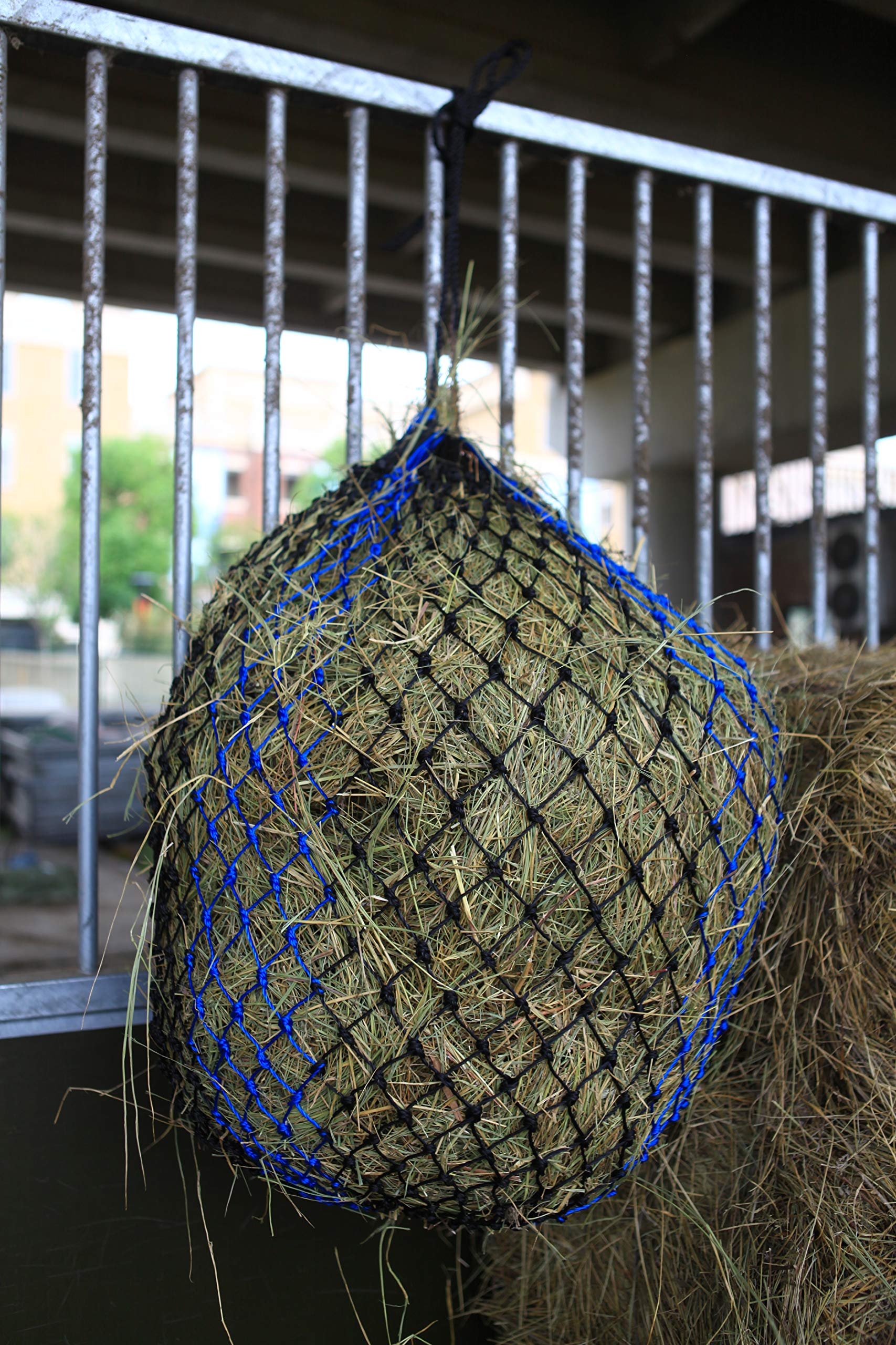 T TEKE Deluxe Slow Hay Feeder Nets, 1-3/4" Feeding Holes, Horse Supplies Bags for Horses Goats, Black/Blue, Small - Image 3
