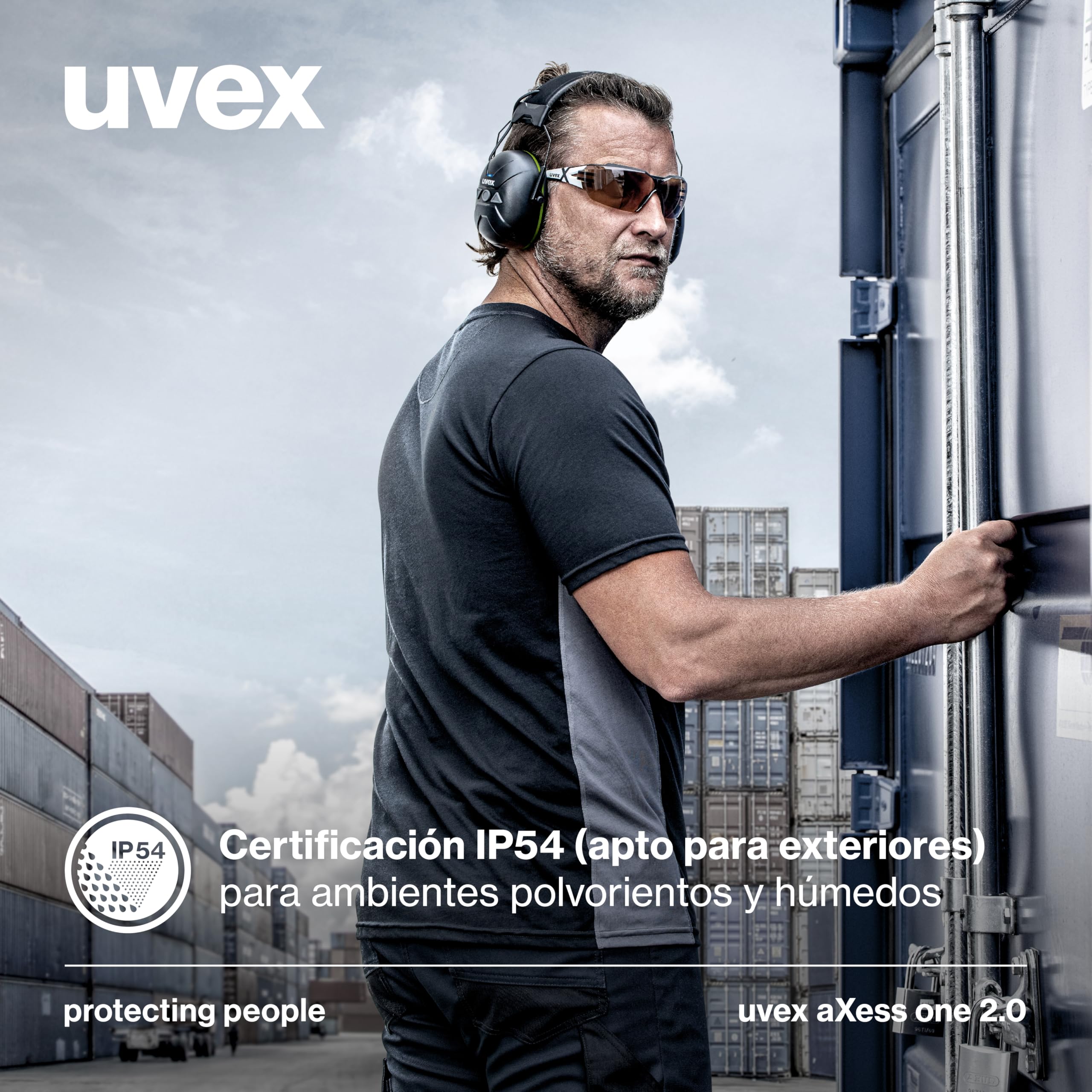 Uvex aXess One 2.0 - Protectores auditivos activos con tecnología Bluetooth 5.2 - SNR 31 dB e IP54 - Apto para exteriores - patillas robustas