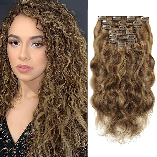 Miniatura 10 de Caliee Extensiones de cabello humano brasileño con clip, color marrón oscuro degradado de 16 pulgadas, para mujeres, extensiones de cabello negro