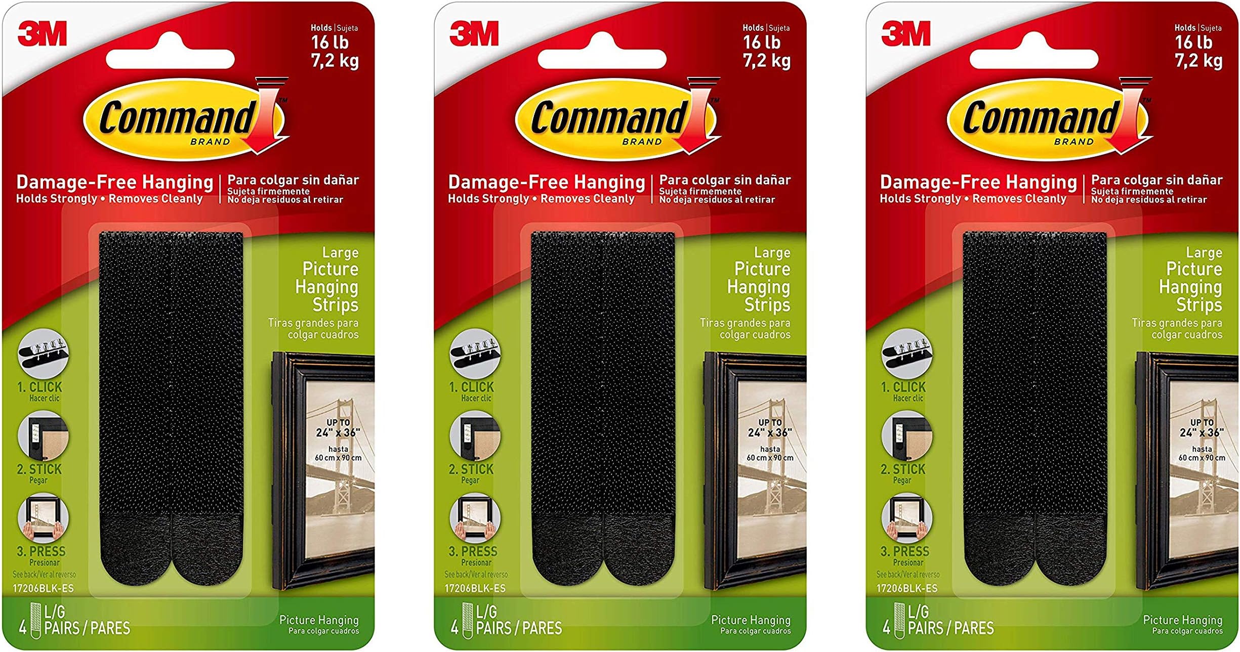 Command Black Picture Hanging Strips, Medium, Decorate Damage-Free (17206BLK) - 3 Pack