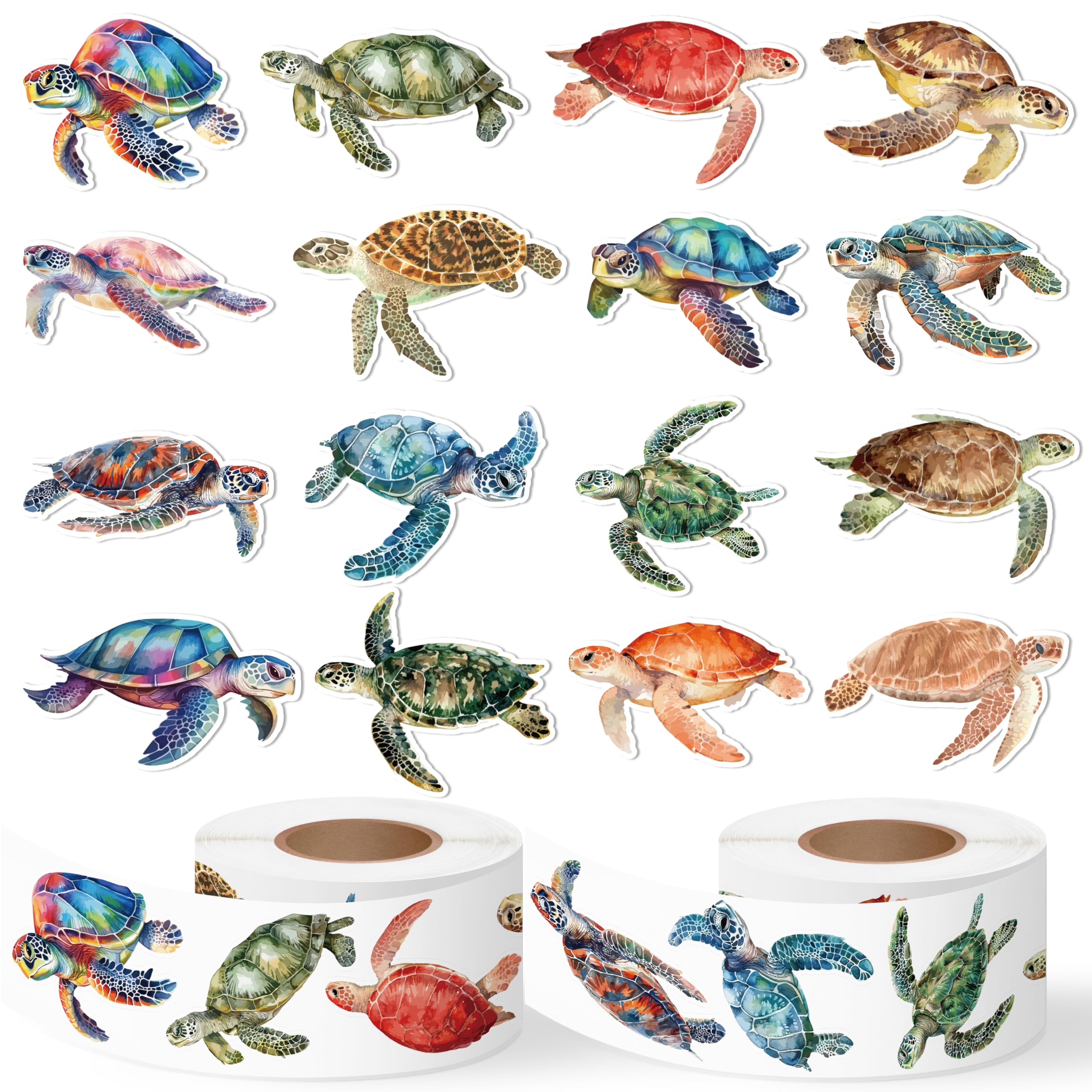 2Rolls Watercolor Ocean Turtle Waterproof Vinyl Reusable Sticker