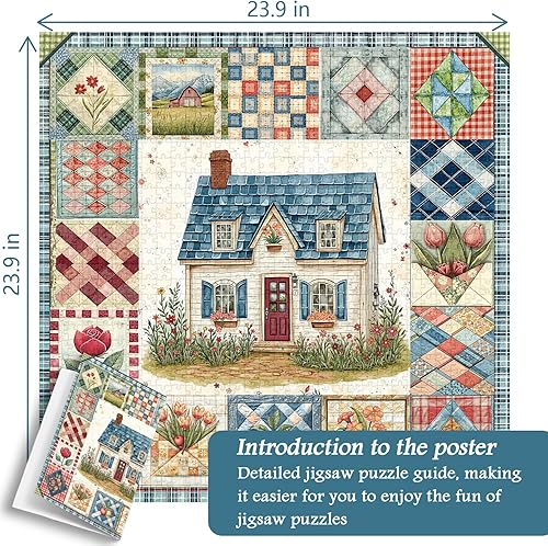 Miniatura 5 de Rompecabezas de retazos para adultos de 1000 piezas, rompecabezas de collage vintage de PICKFORU para casa, rompecabezas retro con patrón de flores