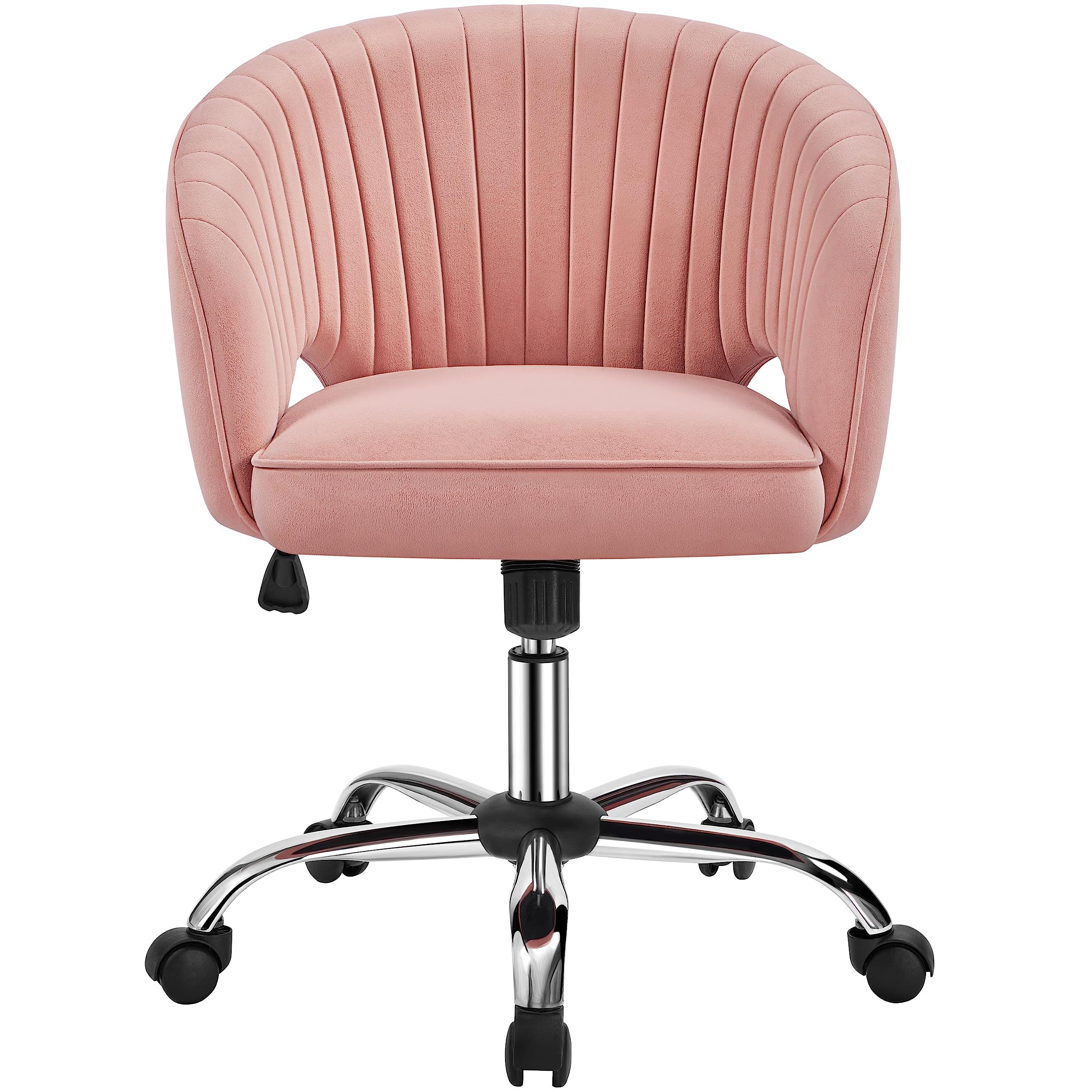 Abician Fauteuil d'ordinateur en Velours à roulettes avec Dossier Capitonné Arrondi Assise Réglable en Hauteur pour Salon Chambre Bureau Rose
