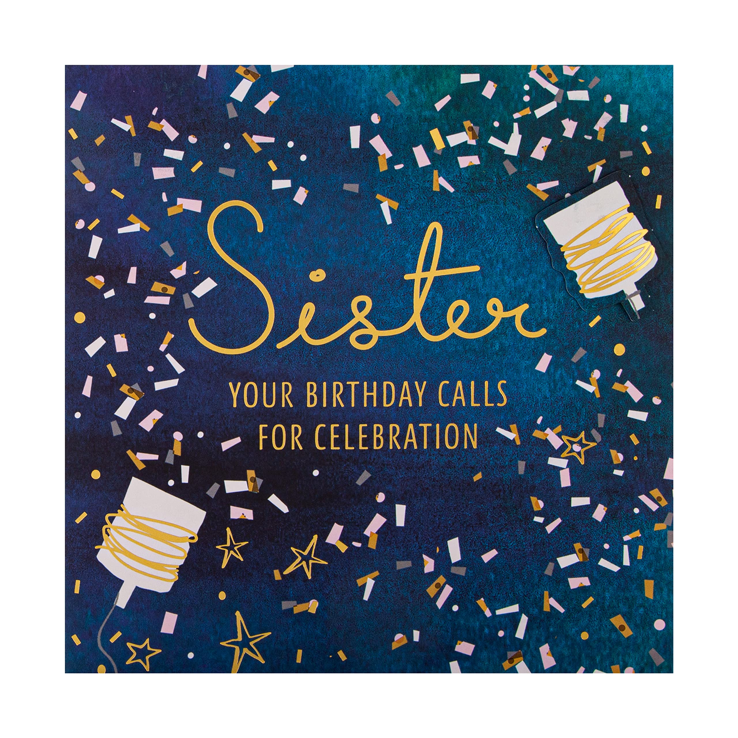 Hallmark Geburtstagskarte Für Schwester – 19,8x19,8cm, Mit Goldfolie & 3D-Elementen | Modernes Party-Design