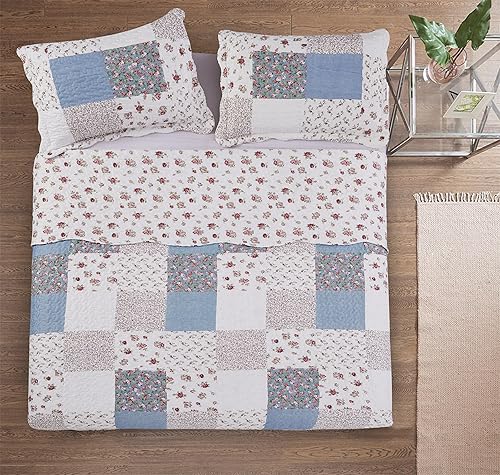 Miniatura 57 de Brilliant Sunshine Juego de edredón de 3 piezas con 2 fundas de almohada, diseño de corazón gris, diseño floral y de encaje, colcha reversible