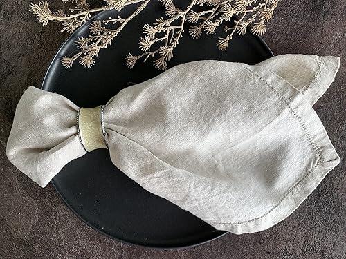 Miniatura 9 de Servilletas de lino con vainica, 20 x 20 pulgadas, servilletas de lino puro lavado a la piedra con esquinas dobladilladas, 100% lino francés,