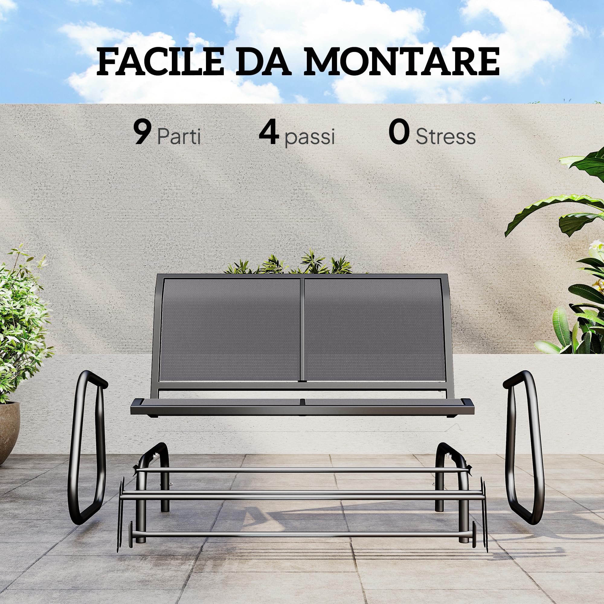 Outsunny Panchina a Dondolo da Giardino a 2 Posti, Panca da Giardino in Metallo e Tessuto a Rete Traspirante, per Balconi, Patio, Terrazzo, 120x70x85cm, Grigio
