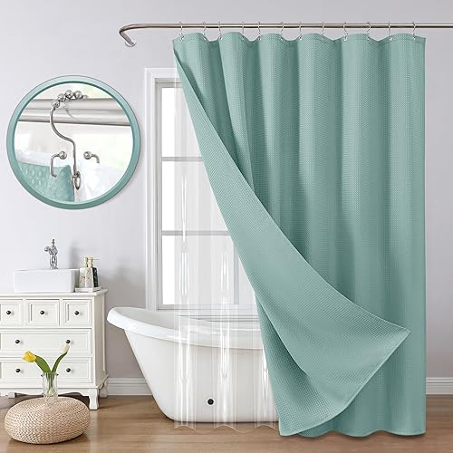 Miniatura 12 de VANZAVANZU Juego de cortinas de ducha todo en uno para baño, cortina de ducha mejorada de tela de gofre 3D con forro impermeable de PEVA y 12