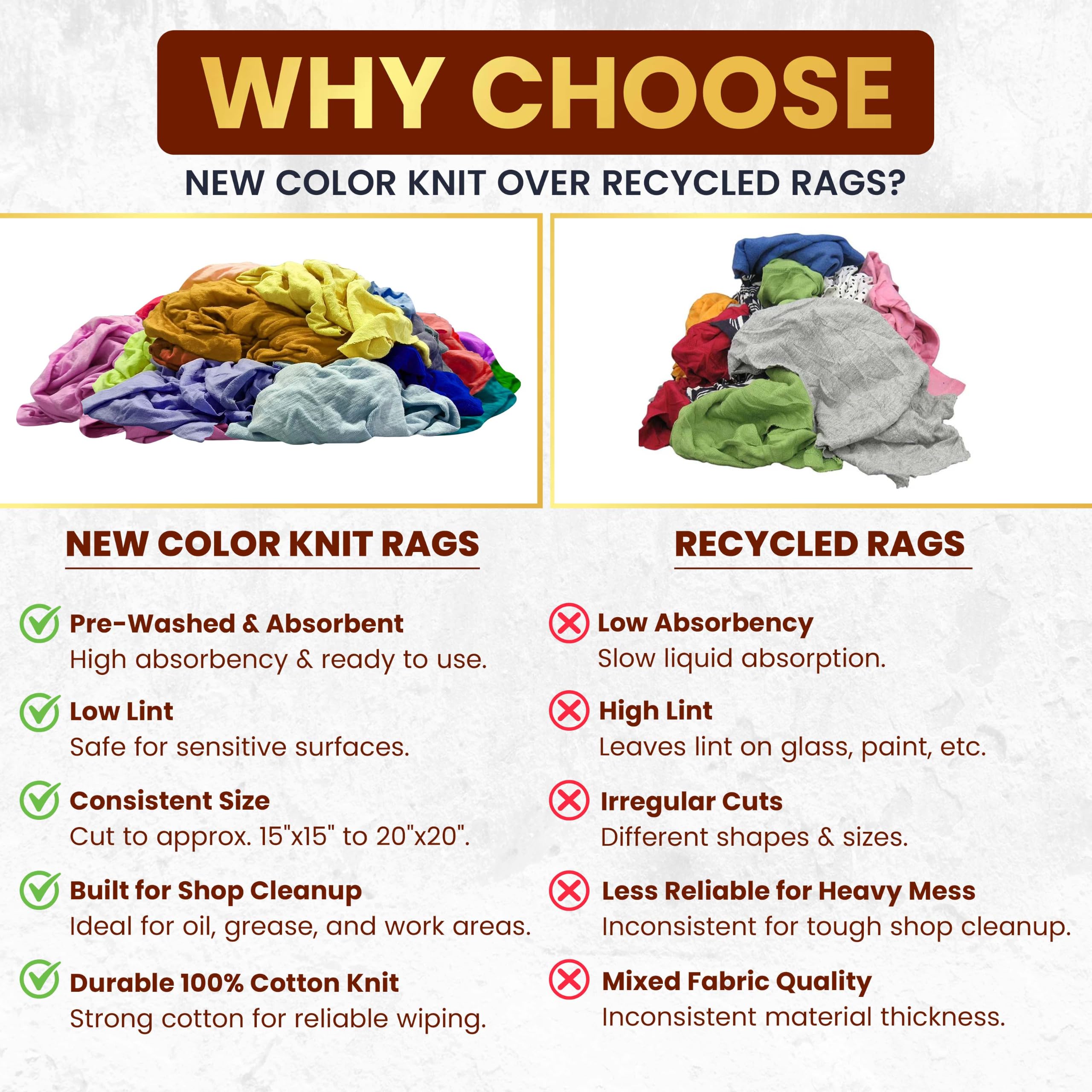 Trapos tejidos de color premium - Compra trapo de limpieza a granel en bolsa, paño 100% algodón de baja pelusa para automóviles, mecánicos, garaje, pintura, utilidad, pulido y acabado