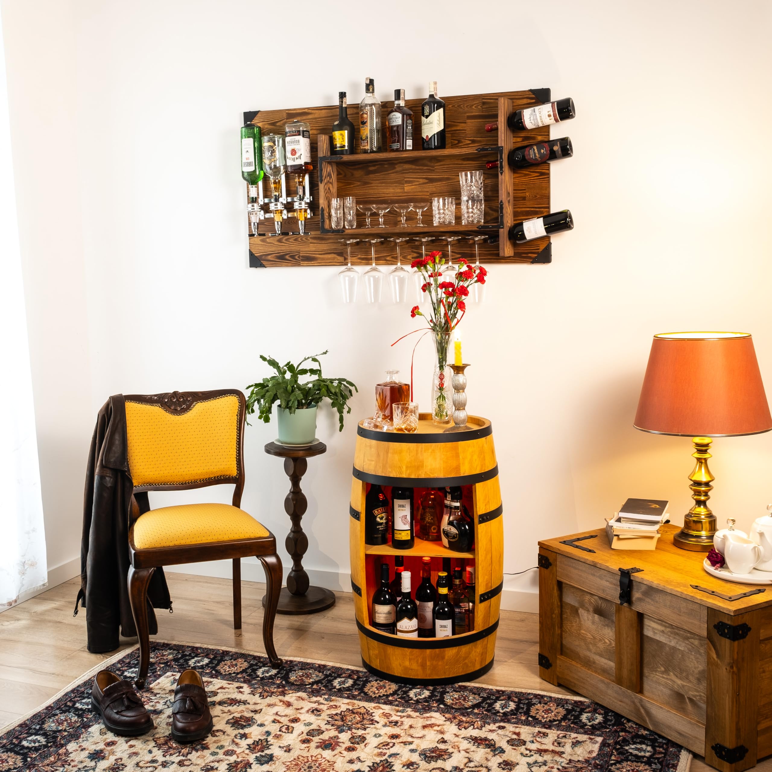 Cantinetta Legno Mini Bar Con Luci LED - Armadietto Bevande Alcoliche Stile Botticella, 80 Cm - Foto 6