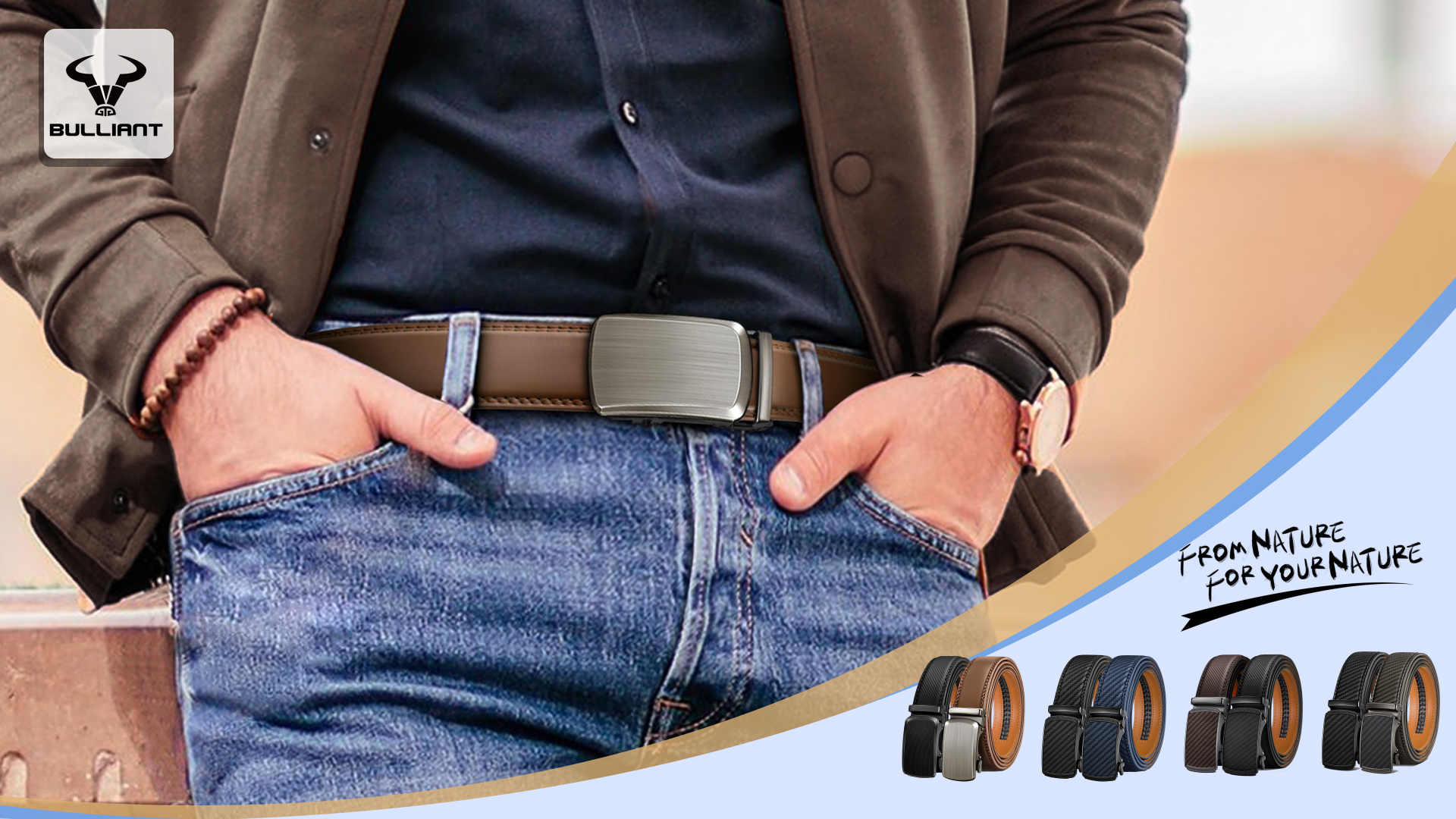 KEMISANT Men's Ratchet Belt 2-Pack - Adjustable Slide Belt Black & Blue Size 44-52