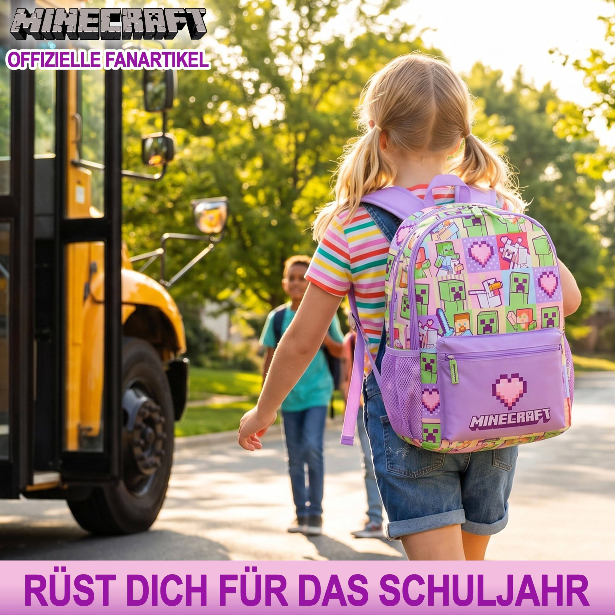 Get Trend Minecraft Grande Zainetto Bambina, 46 cm Borsa Zaino Scuola Multi-Scomparto e Spallacci Regolabili per Scuola e Gite, Idea Regalo (Multi Minecraft)