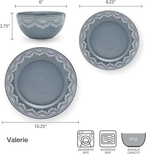 Miniatura 4 de Pfaltzgraff Valerie - Juego de vajilla de 12 piezas, servicio para 4, color azul