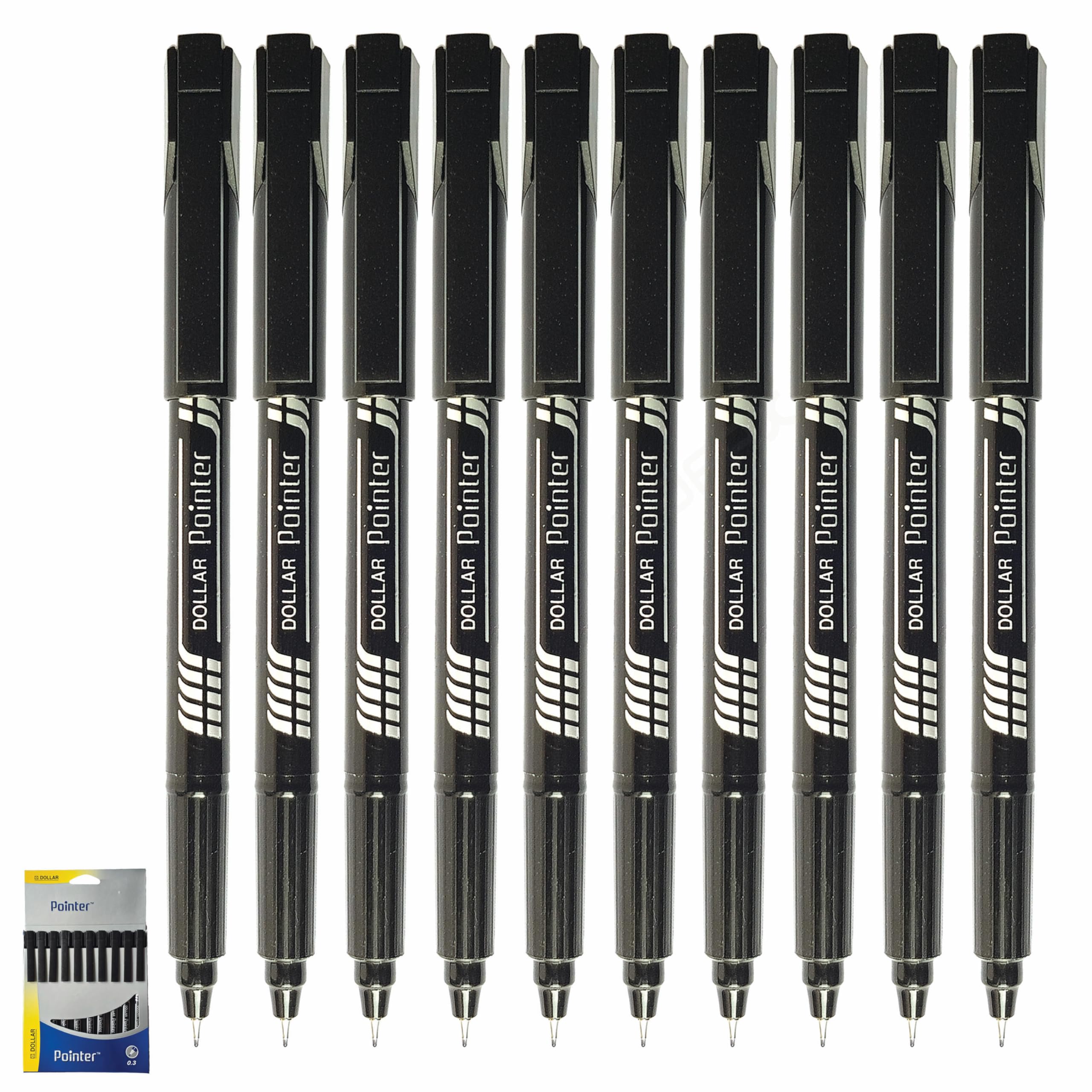 DOLLAR Punto Fineliner Pens, BLACK, Extra Fine Point (0.3mm), Pack of 10, Ideal for Drawing Sketching Writing Calligraphy Illustration Artist Architect