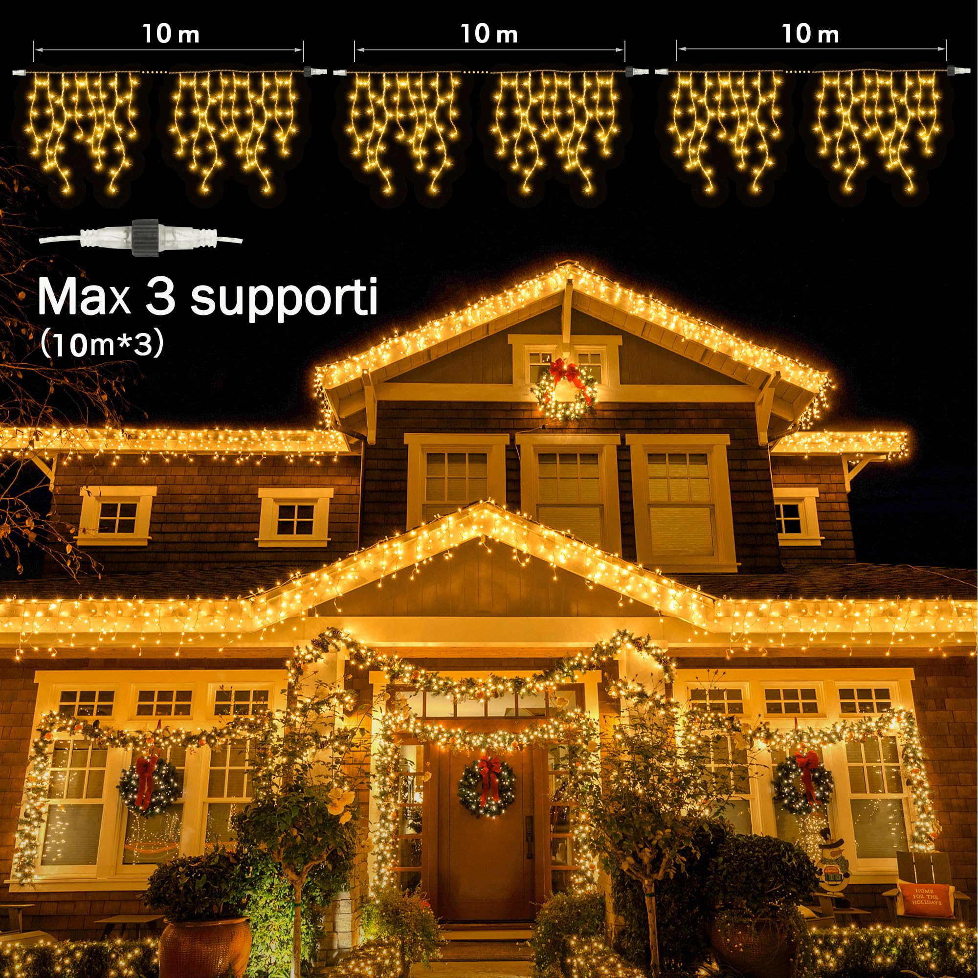 GYLEFY Luci Natale Esterno 10M Luci di Natale da Esterno Cascata 400 LED Tenda Luminosa Natale Esterno Impermeabili Collegabile Luci Natalizi Decorazioni Natalizie per Casa Giardino - Bianco Caldo