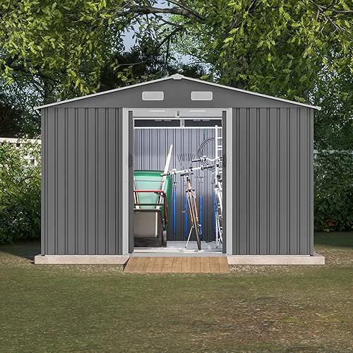 10X8 FT Outdoor Storage Shed with Sliding Doors and Padlock,All