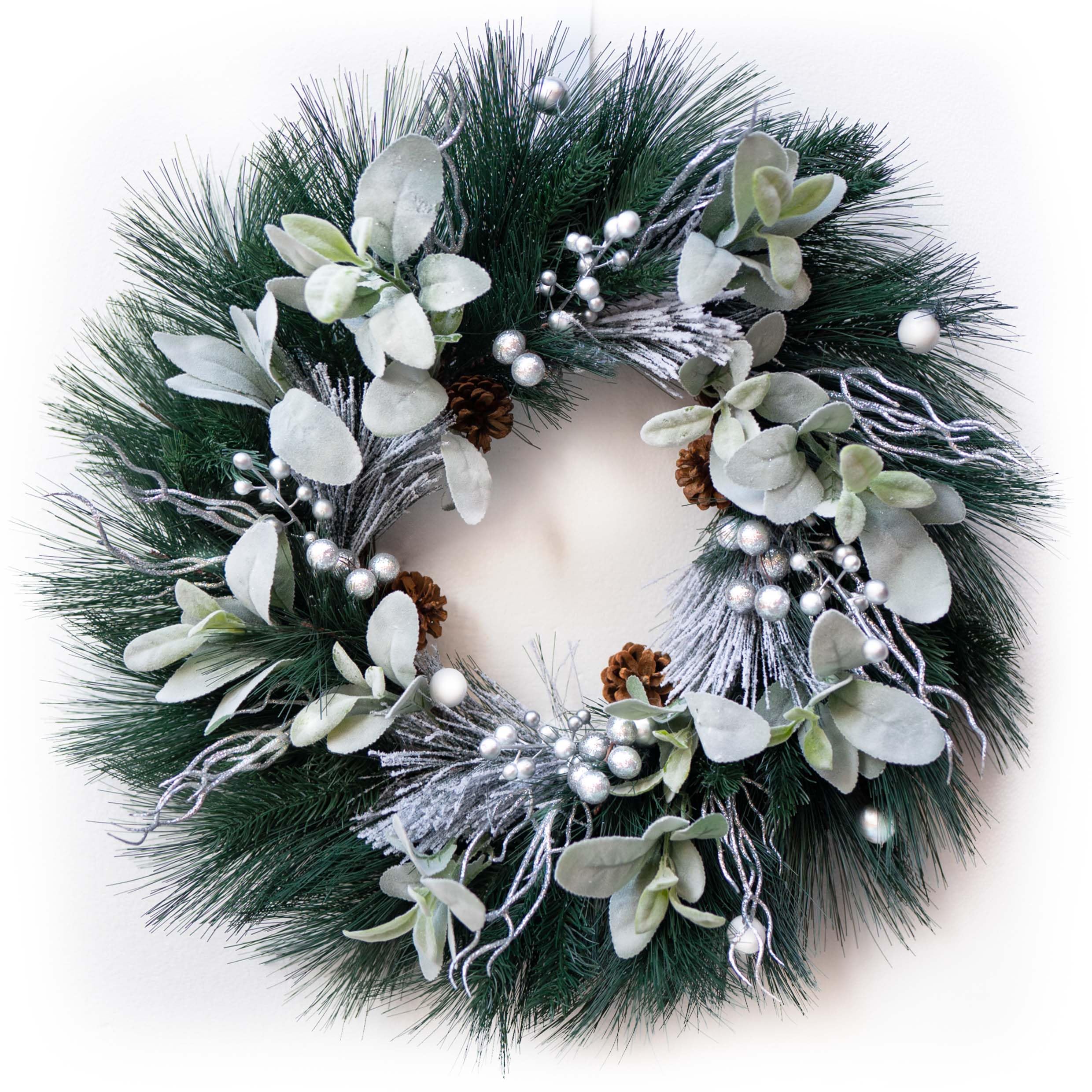Winter Wreaths for Front Door, Soomeir 24 Inch Silver Winter Door Wreath with White Flowers, All Year Round Spring Summer Door Wreath for Indoor Outdoor Decor Christmas