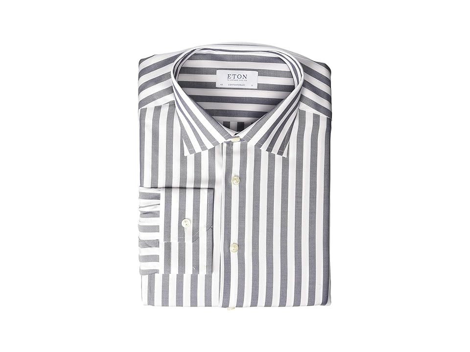 

Eton Contemporary Fit Bold Stripe Button Down Shirt (Navy) Men's Clothing
