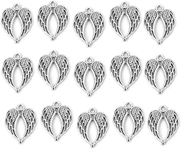 JGFinds Angel Wings Pendant Charm - 48 Pack Antique Silver Tone for DIY Jewelry Making Supplies; Small 7/8 Inch Metal Wings for Bracelet, Necklace, Earrings or Arts and Crafts