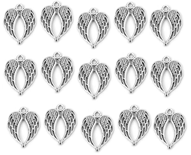 JGFinds Angel Wings Pendant Charm - 48 Pack Antique Silver Tone for DIY Jewelry Making Supplies; Small 7/8 Inch Metal Wings for Bracelet, Necklace, Earrings or Arts and Crafts