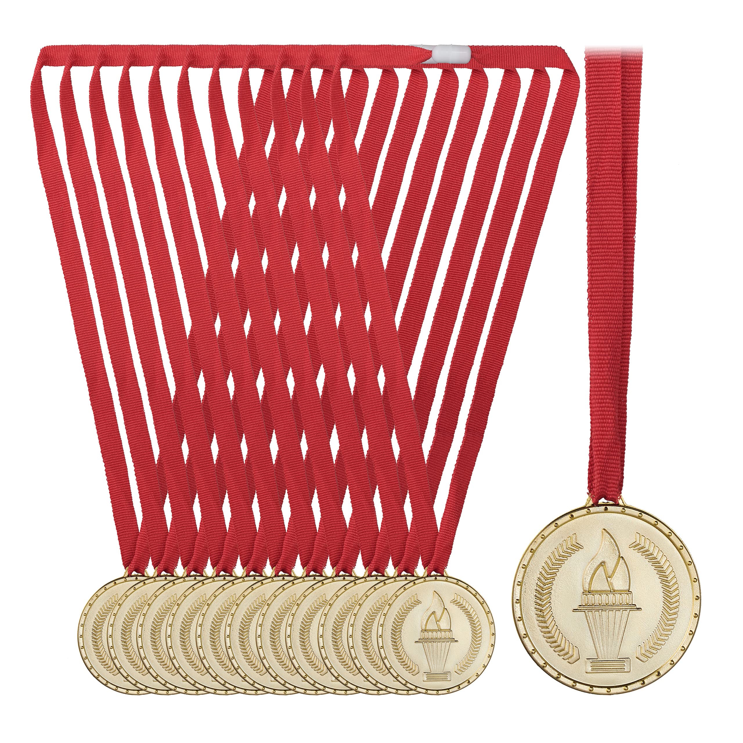 Lot De 12 Médailles Dorées Avec Ruban - Pour Compétitions, Sport, Récompenses Adultes - 5,1 Cm