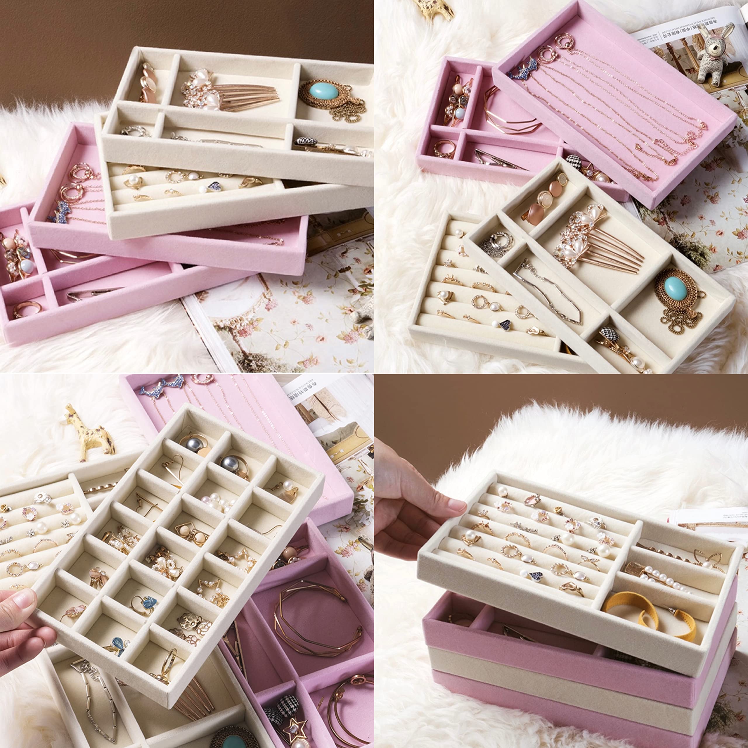 Rangement Bijoux Tiroir Organiseur EXLECO 4 X En Velours 24*15cm Organisateur De Bijoux Plateau Bijoux