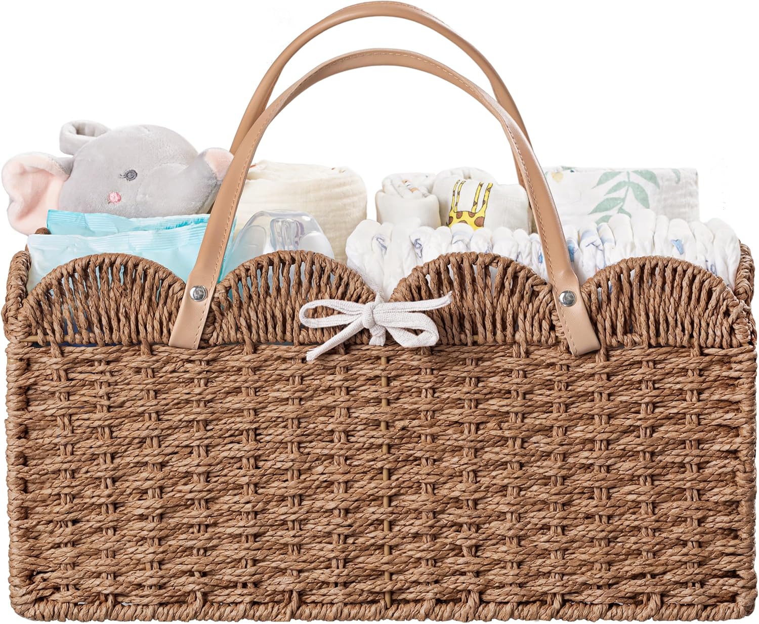HBlife Large Baby Diaper Caddy Organizer - Paper Rope Nursery Basket with Removable Divider, Portable Storage for Diapers & Essentials