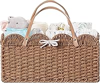 HBlife Large Baby Diaper Caddy Organizer - Paper Rope Nursery Basket with Removable Divider, Portable Storage for Diapers & Essentials