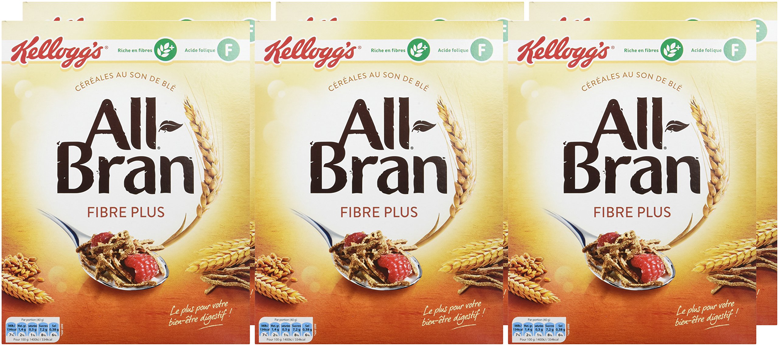Kellogg's All-Bran Céréales au son de blé riches en fibres alimentaires 500 g - Lot de 6