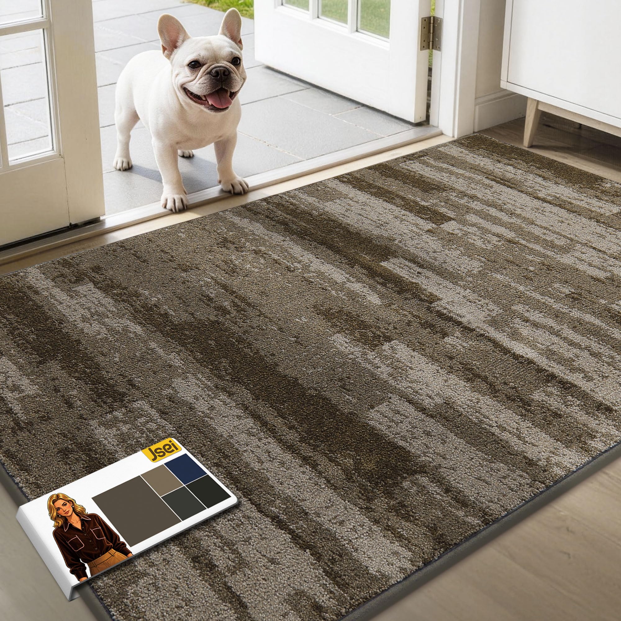 jsei dirt trapper door mat 36"x60", non-slip doormats washable entryway mat, welcome floor mat absorbent low profile dog door mats for front back door, wet shoes & paws, brown