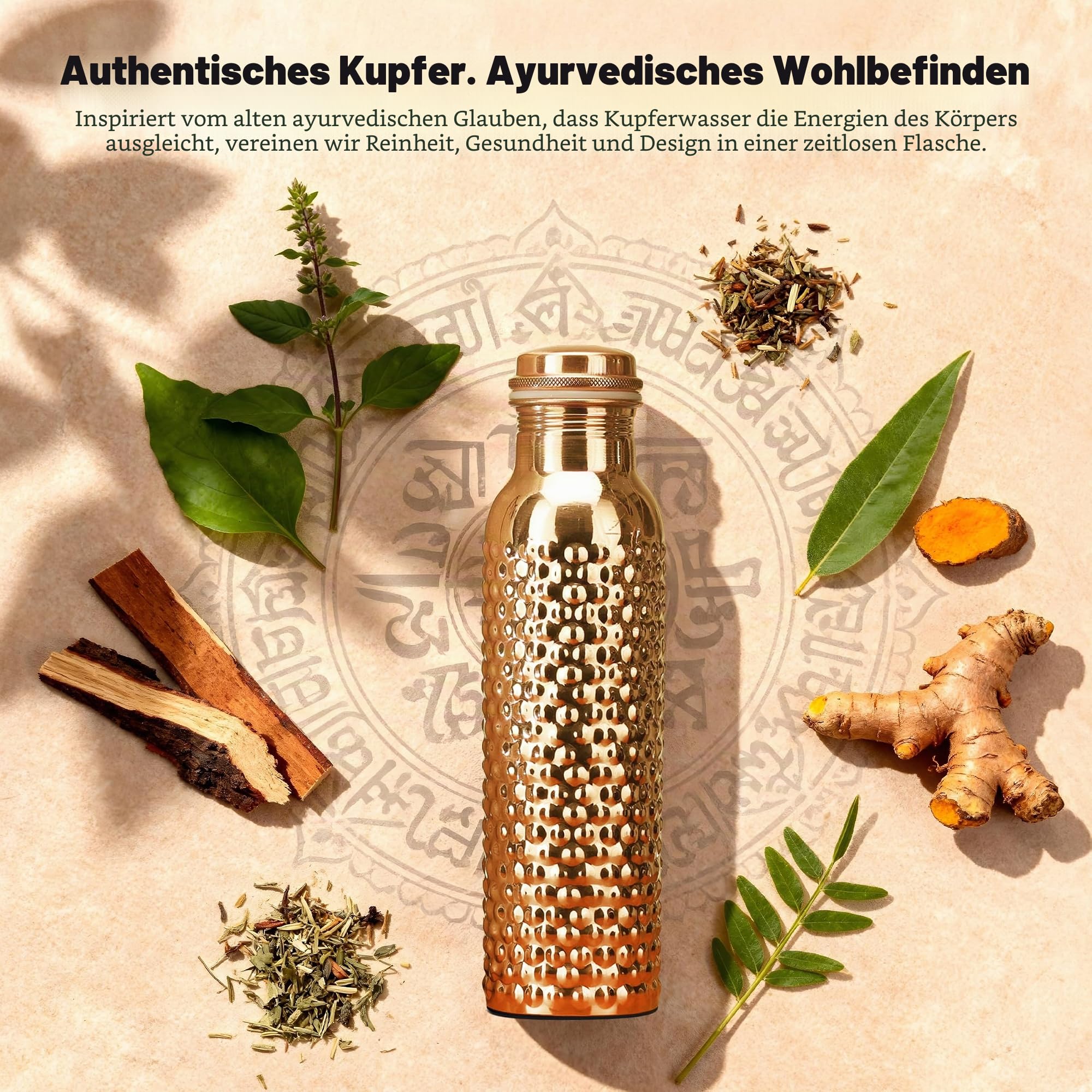 32-oz-Flasche aus reinem Kupfer mit Tragetasche, 1-Liter-Kupferwasserflasche für Büro, Yoga, Sport – (Naturbelassen) – 2 Stück