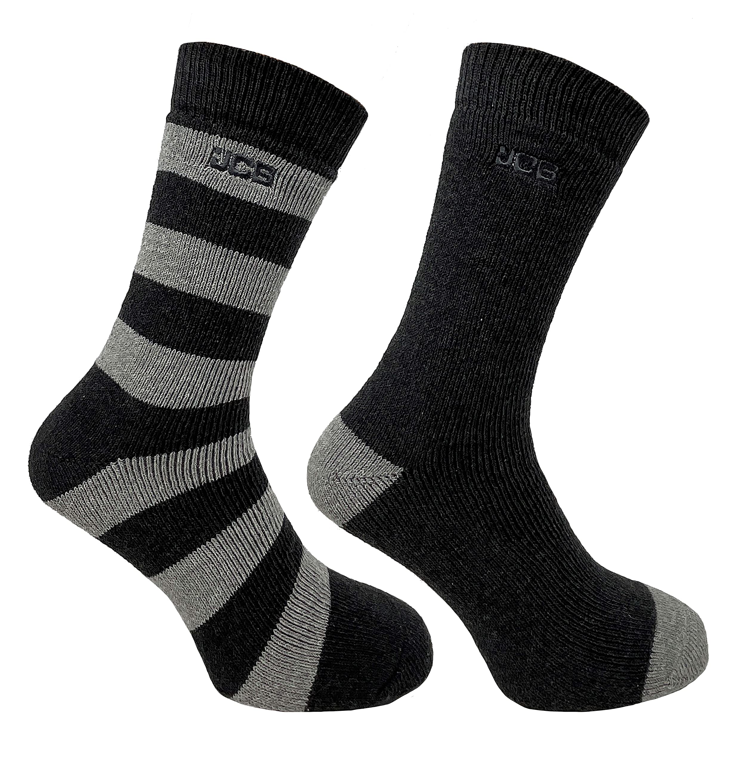JCB Cleversocks - Casual Boot Socks - Men's Work Boot Socks - 2 Pack - Grey/Black Stripe - Reinforced Heels and Toes - UK 6-11 EUR 44-47