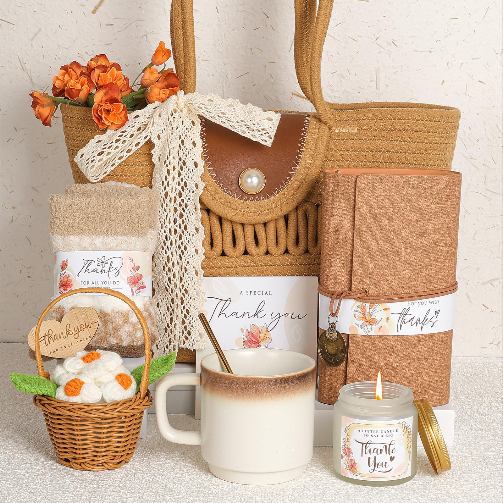 Regalos de agradecimiento para mujeres, regalo de agradecimiento para profesores, empleados, 6 cestas de regalo de agradecimiento vintage para compañeros de trabajo, enfermeras, amigos, jefes