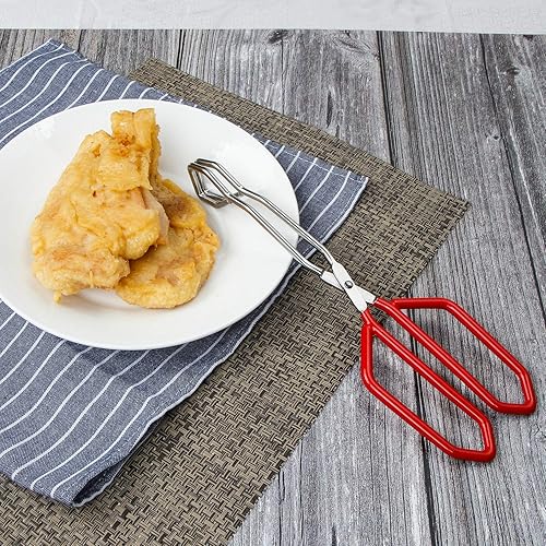 Miniatura 5 de MSY BIGSUNNY Pinzas de tijera de acero inoxidable, pinzas de cocina resistentes con asas suaves (1, rojo de 11 pulgadas)