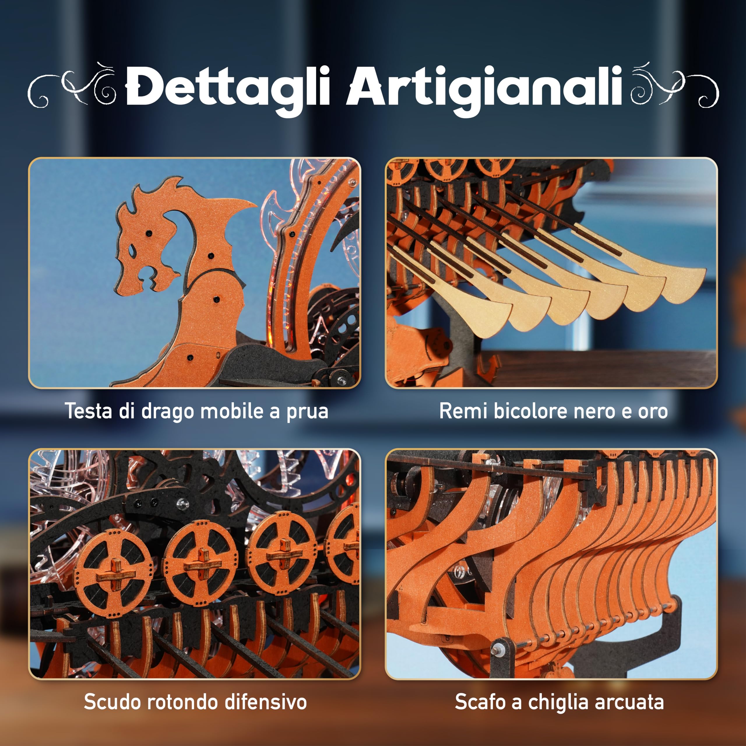 ROBOTIME Puzzle 3D in Legno Modellismo da Costruire Adulti, Modello di Nave Drago Vichinga Con Motore e Luce LED, Trasmissione Meccanica a Ingranaggi, Regalo Speciale Nave LK802