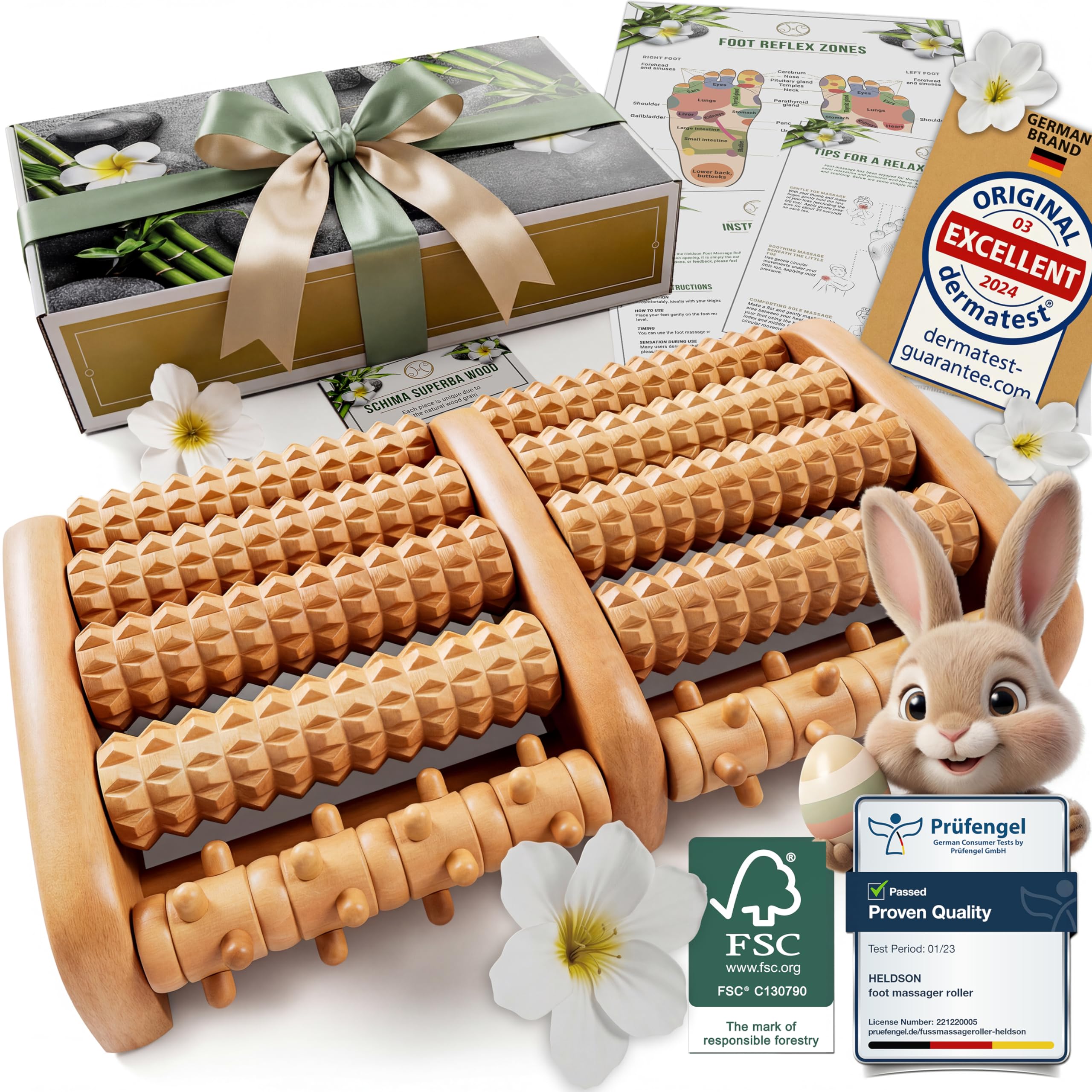 - HELDSON® Foot Massager Roller Plantar Fasciitis Pain Relief - Wooden Under Desk Feet Massage - Dual Manual Heel Massagers - Wood Rolling Acupressure Tool with Reflexology Guide - Gift for Men, Women