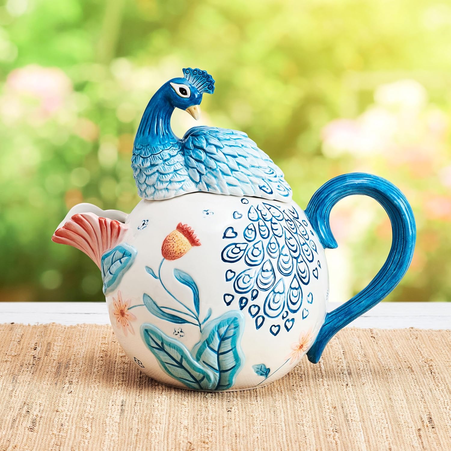 Fitz and Floyd Gracie Ceramic Peacock Teapot, 1 Quart