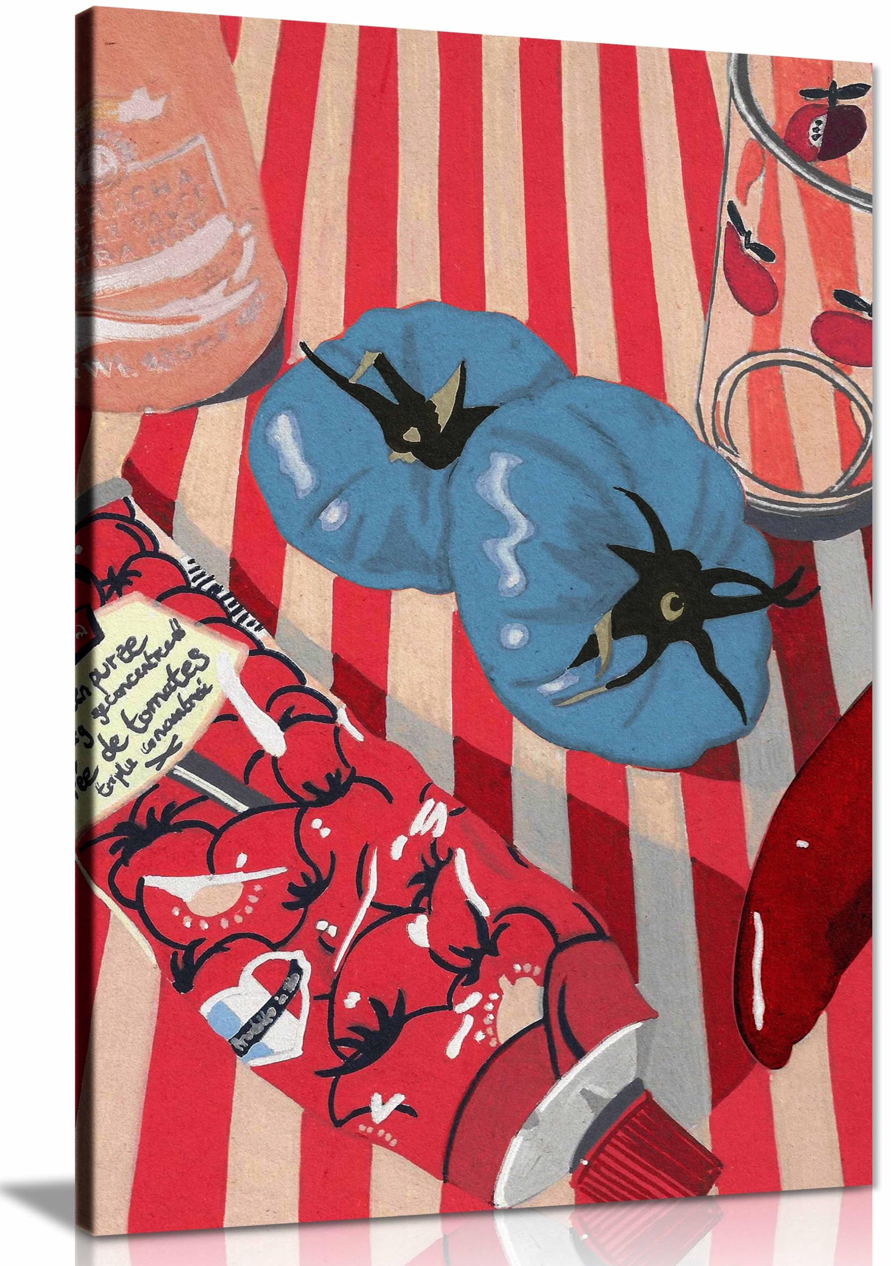 Panther Print Framed Canvas Blue Tomatoes Print, Pictures For Home Walls, Bedroom, Living Room & Bathroom Decor 61X41cm (24X16in)