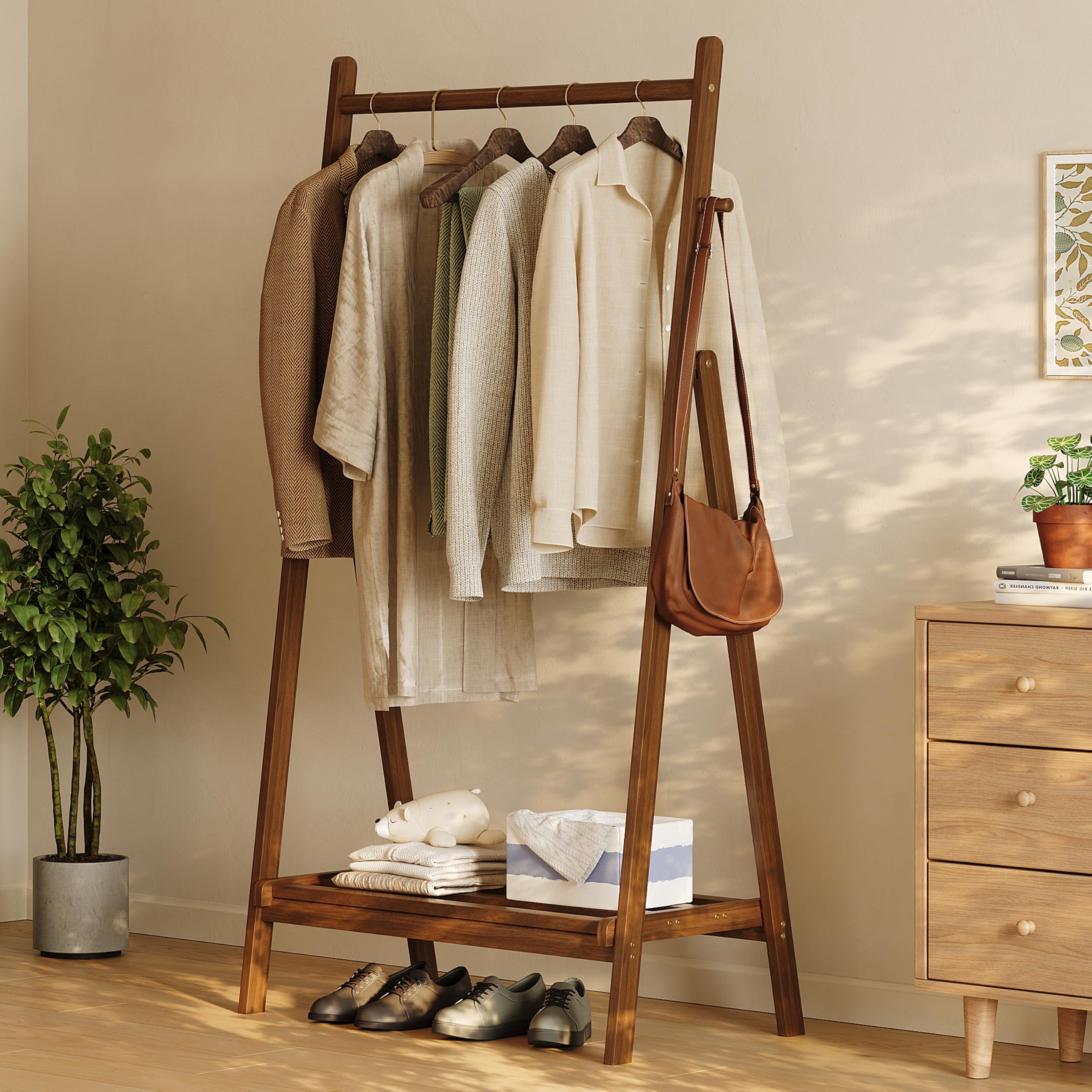 Solid Wood Foldable Garment Rack, 32-Inch, Walnut