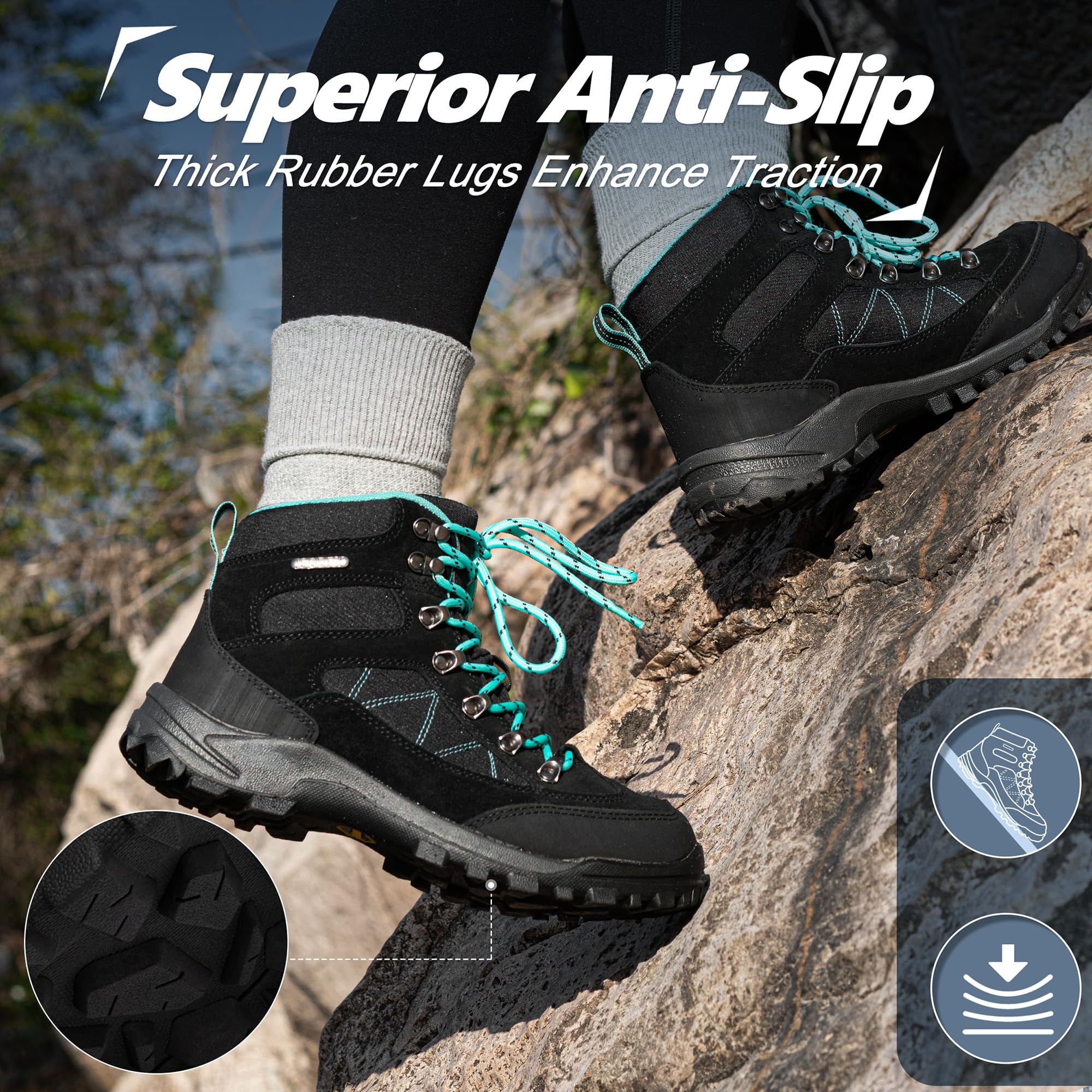 R CORD Womens Hiking Shoes Waterproof Hiking Boots Outdoor Trekking Camping Trail Hiking Boots Black Size 8.5