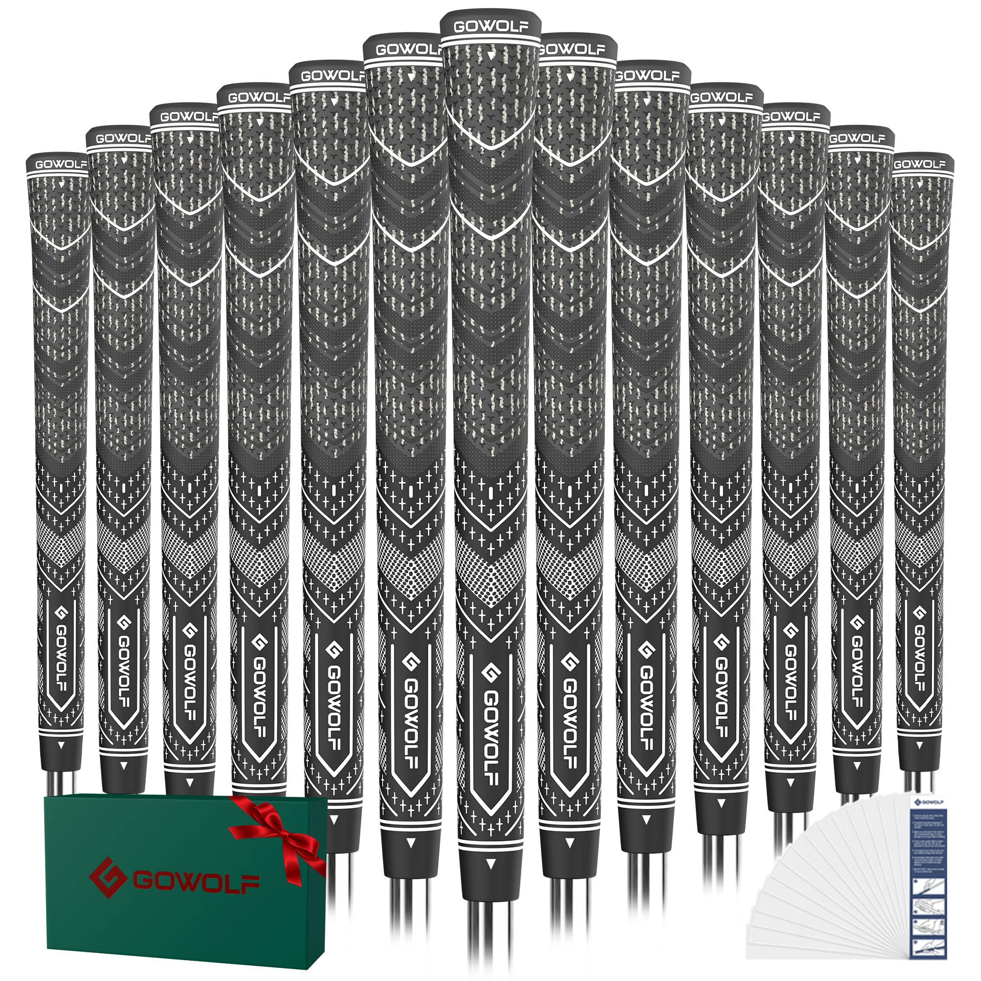 Gowolf Cross Corded Golf Grips for Men, Multi-compound Hybrid Golf Club Grips 13 Pack with Tape or Full Regripping Kit, Low Taper Design for Better Control &amp; Non-slip Performance