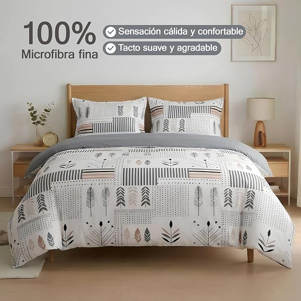 Etrexonline Juego de Funda Nórdica 3 Piezas Cama 150 Microfibra Suave Transpirable - 1 Funda Edredón 220x240 cm y 2 Fundas de Almohada 50x75 cm (Geometricas) - 3