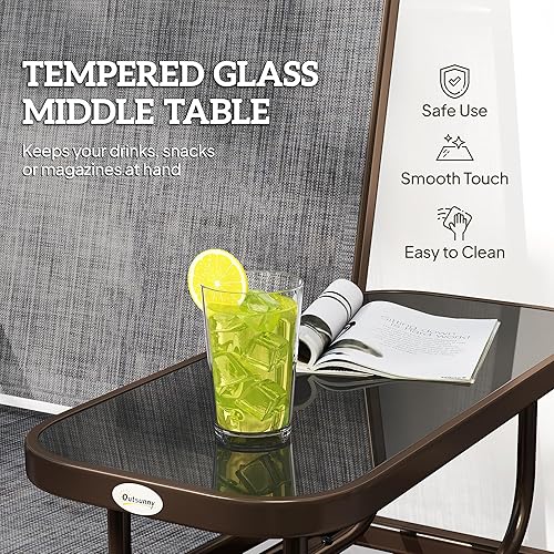 Miniatura 5 de Outsunny sillón de dos cuerpos deslizable con mesa central incluida para exteriores, con tela de malla