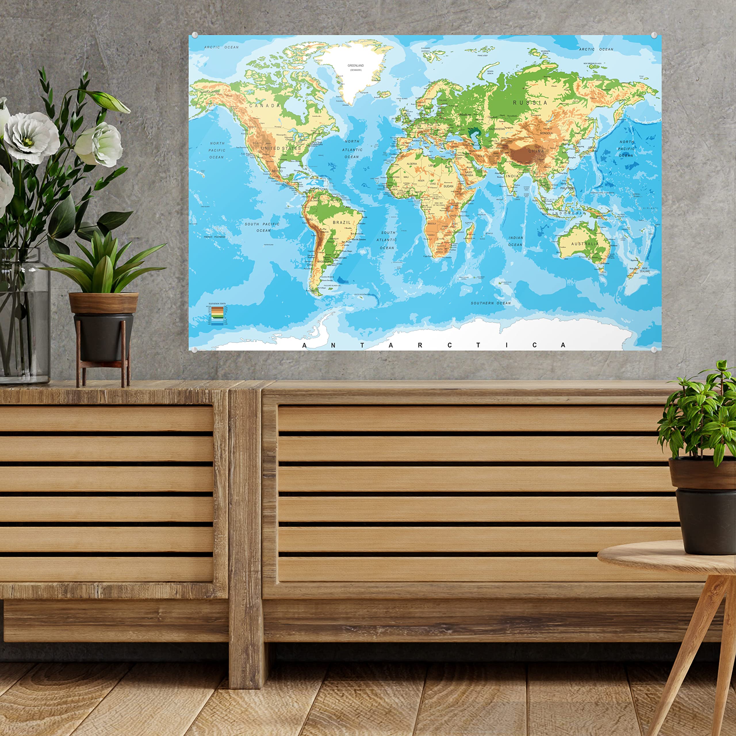 Glasbild Glasfoto Wandbild Bilder Deko 60x40 cm Weltkarte - Atlas - Farben - Kinder - Jungen - Mädchen