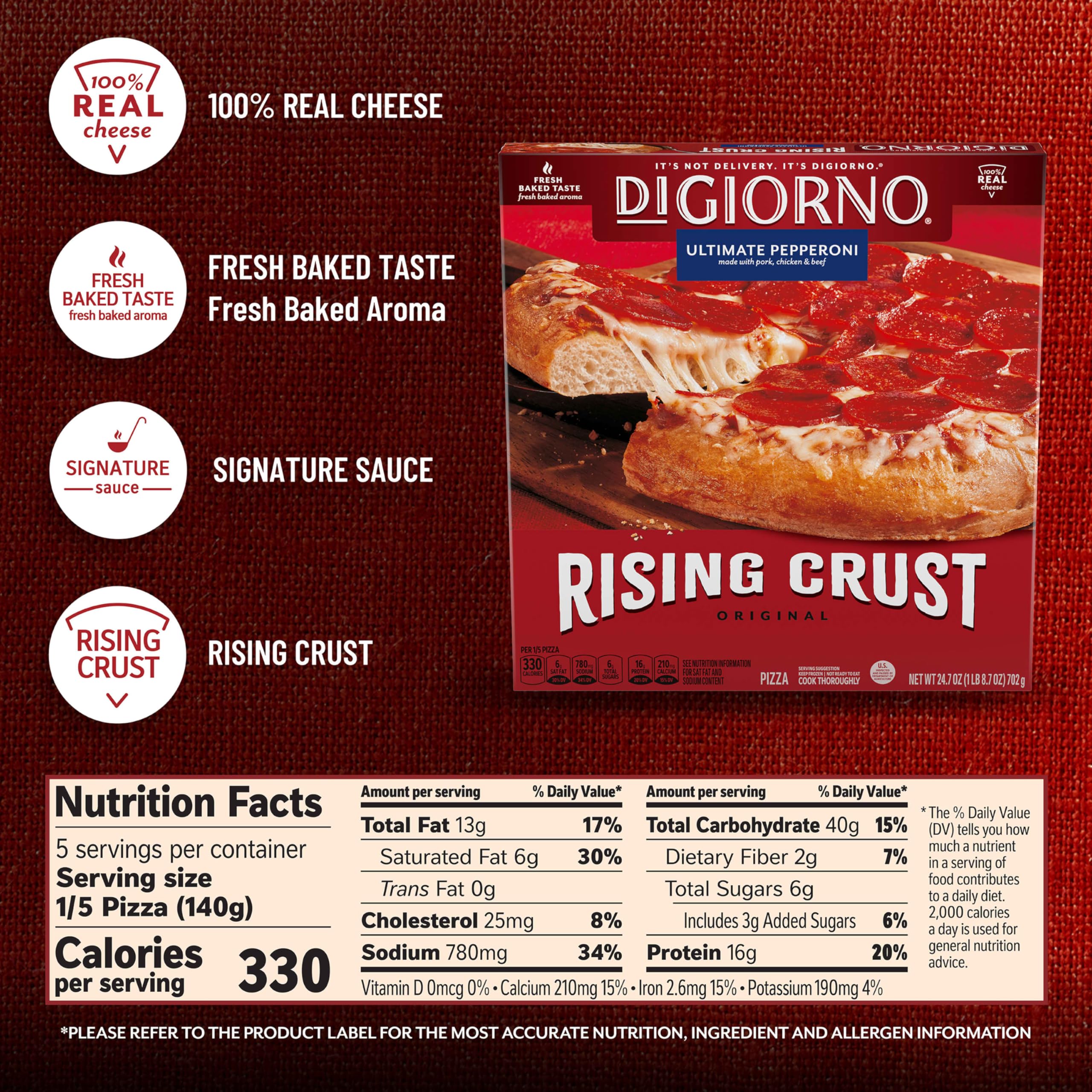 Digiorno Frozen Pizza Rising Crust Pepperoni Pizza 24 7 oz — view 2