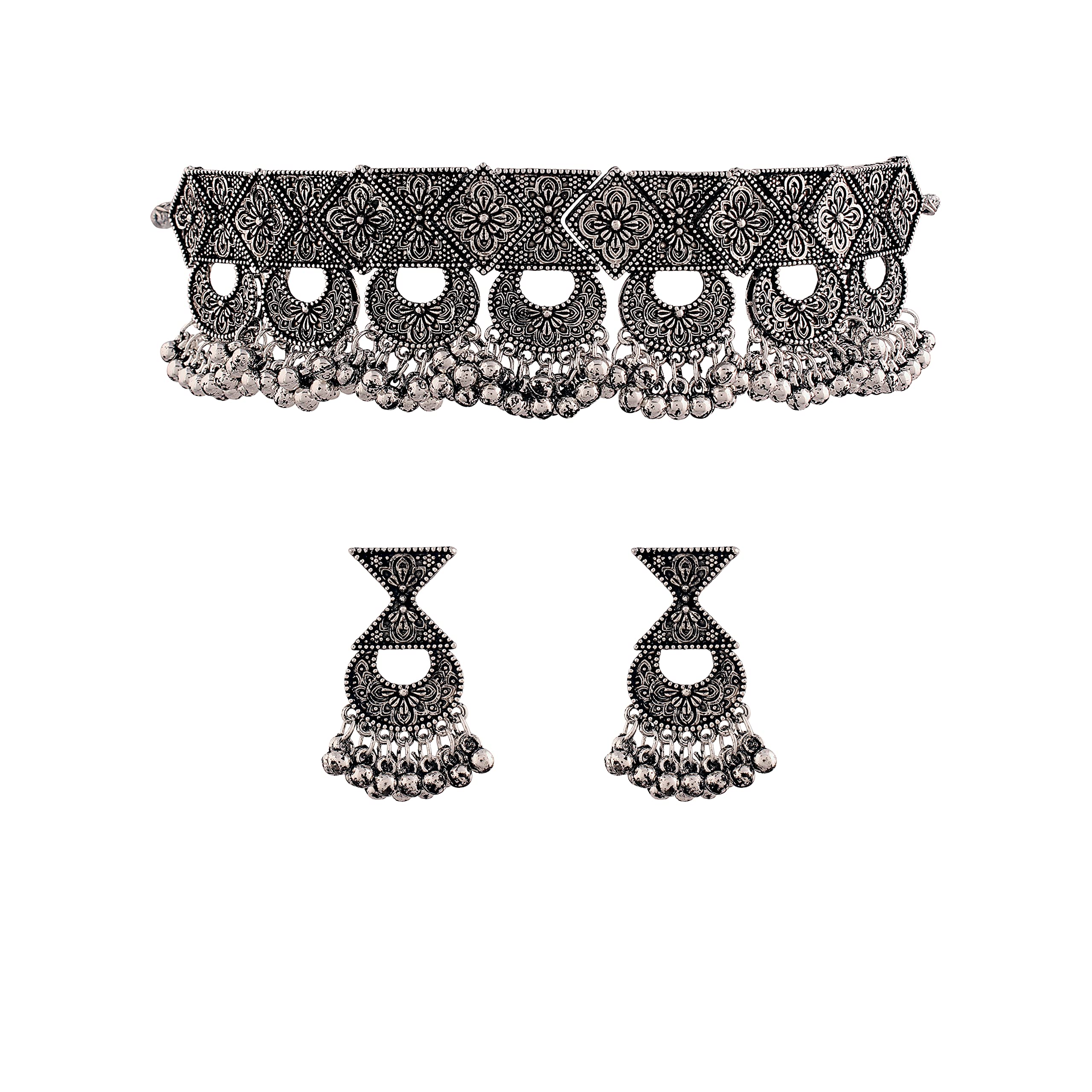 I Jewels Navratri Oxidised Silver Plated Afghani Choker Necklace Jewellery Set for Women (MC065) (B09RGYWM8G) Amazon Price History, Amazon Price Tracker