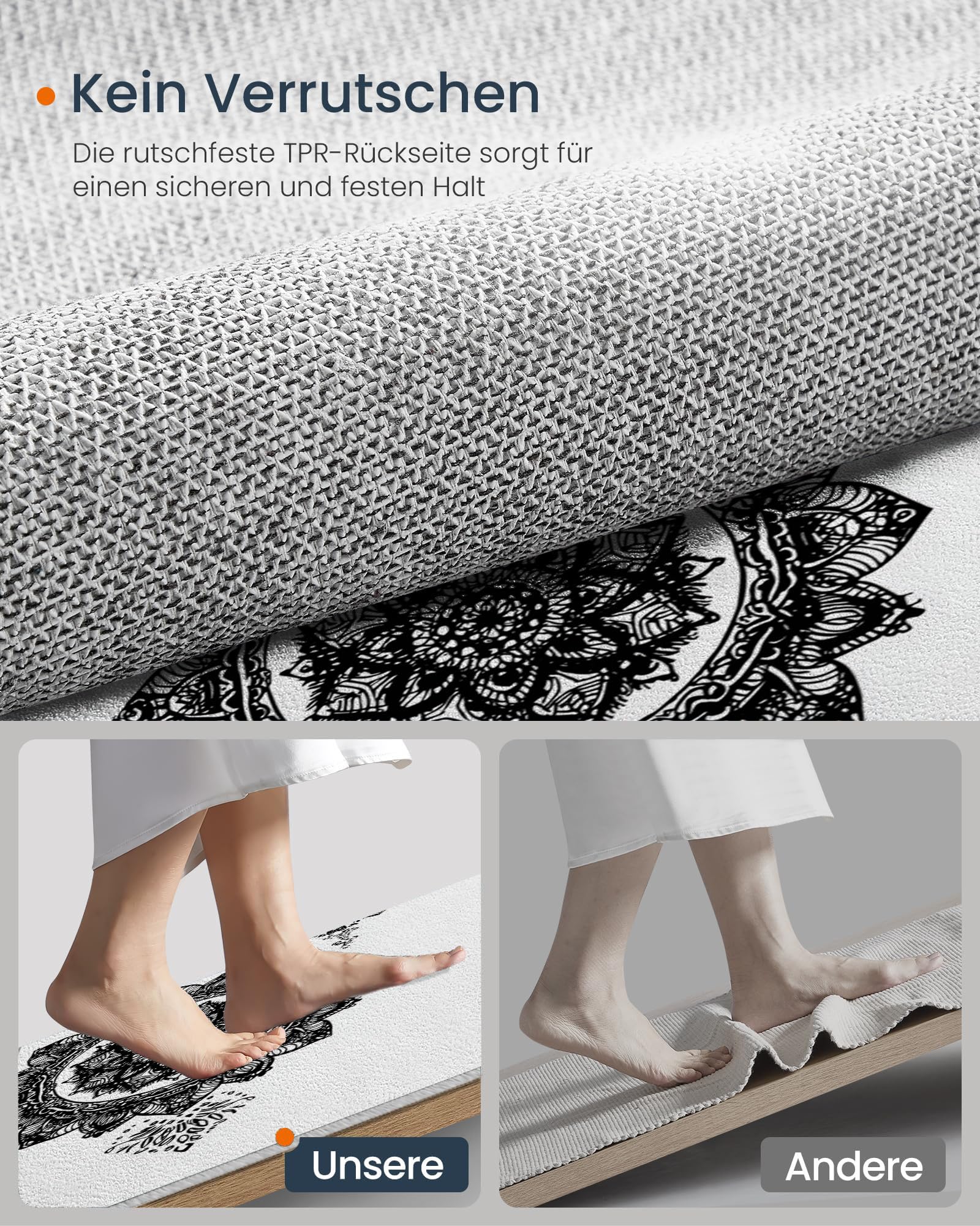Tapis Rond Mandala Noir Et Blanc pour Salon, 180cm Circulaire Tapis Art Géométrique Minimaliste Douce Lavable Et Antidérapante pour Chambre Intérieure, Blanc