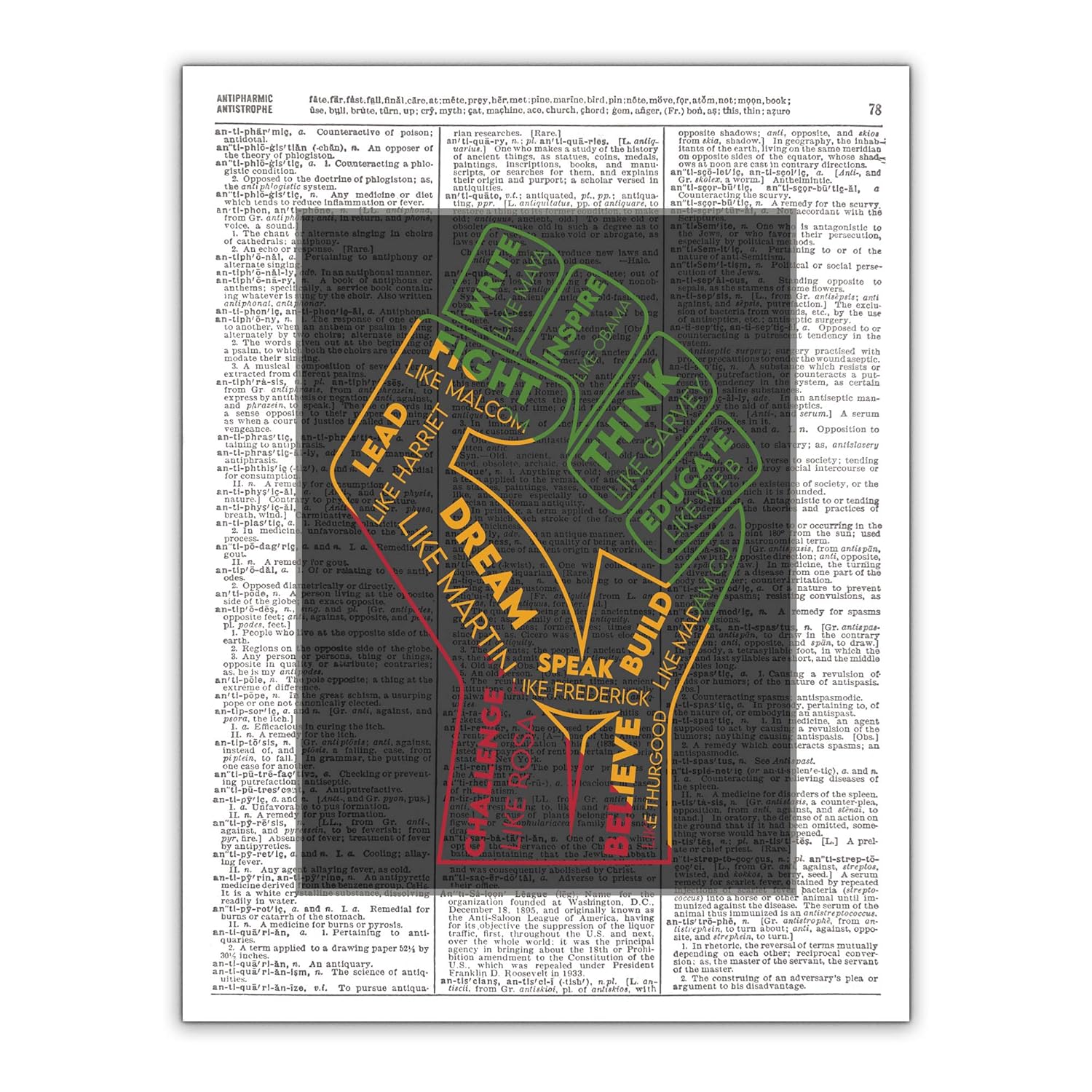 African American Leaders Wall Art, Black Power Fist, Black