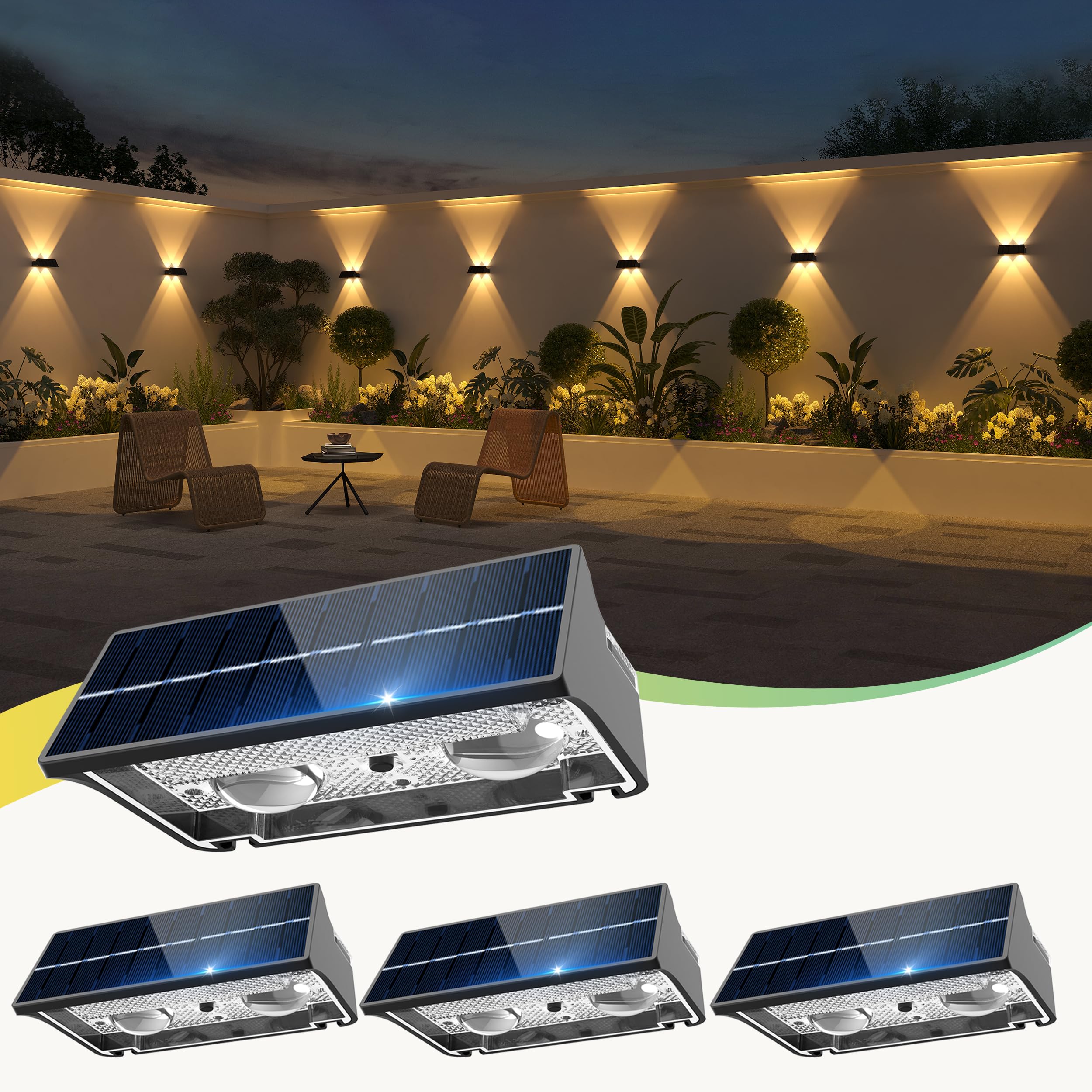 sununiny Solarlampen für Außen,4st solar wandleuchten Up and Down aussenleuchte 4 LEDs IP65 Wasserdichte 9 Farben 11 Modi RGB Solarleuchte für Garten Balkon Terrasse Treppen